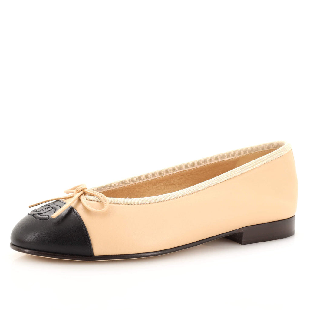 Women's CC Cap Toe Bow Ballerina Flats Leather