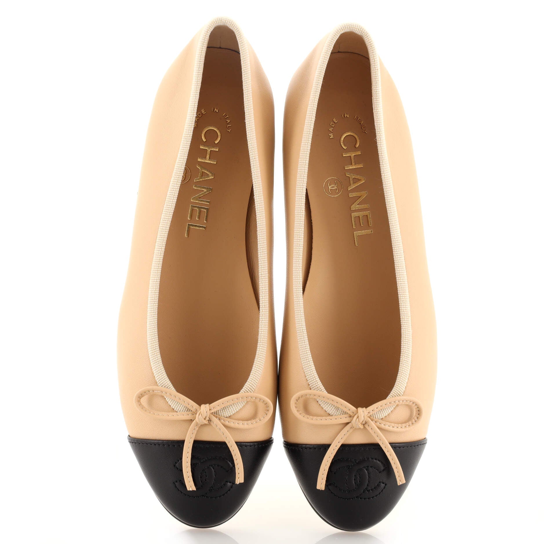 Women's CC Cap Toe Bow Ballerina Flats Leather