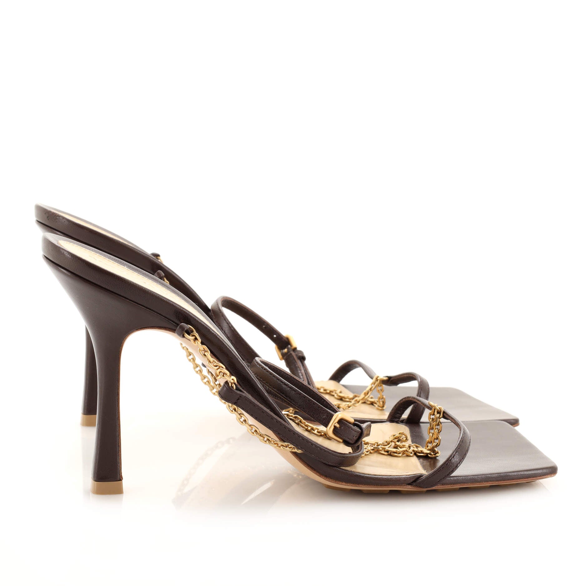 Women's Stretch Strap Chain Heels Leather
