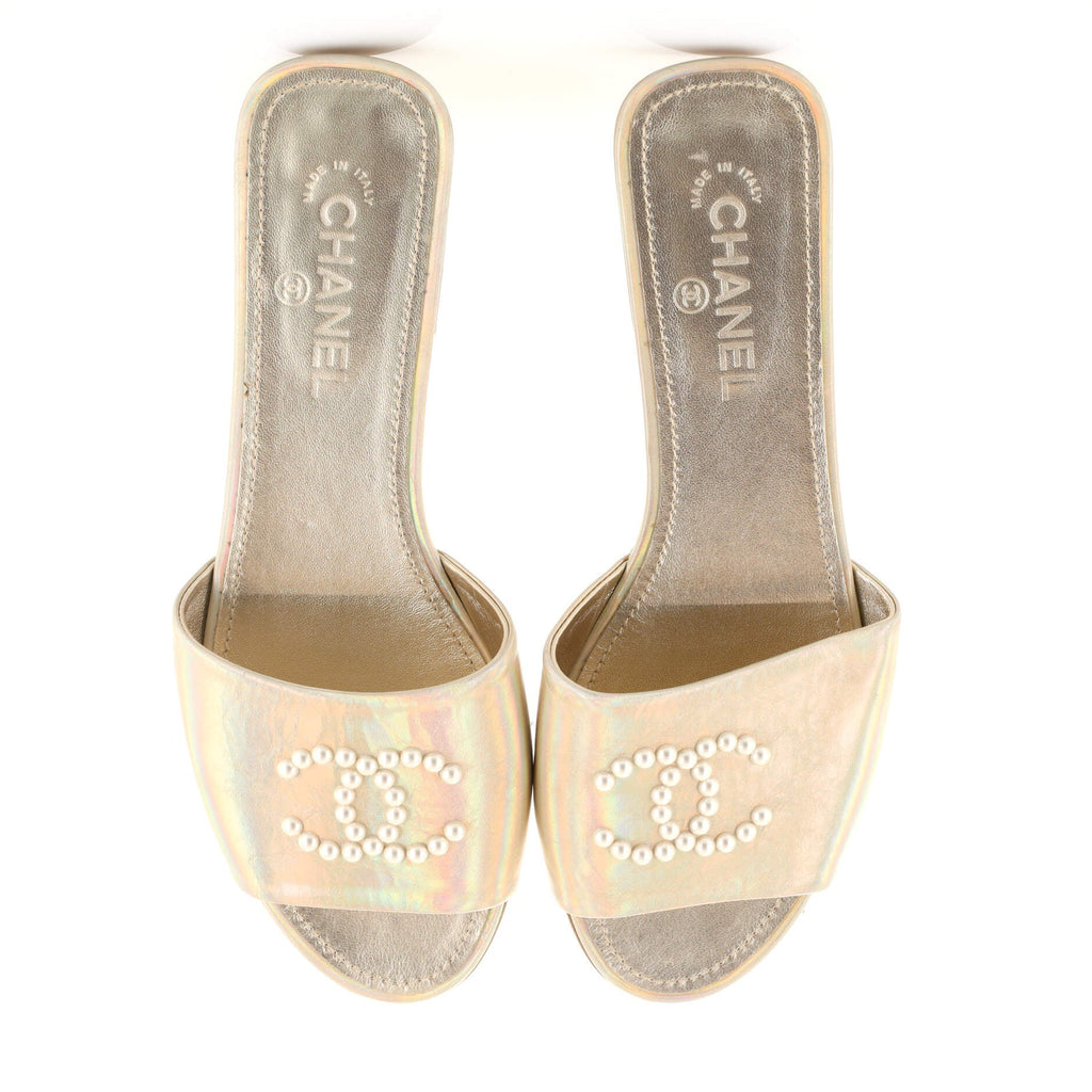 Women's CC Slide Sandals Leather with Faux Pearls