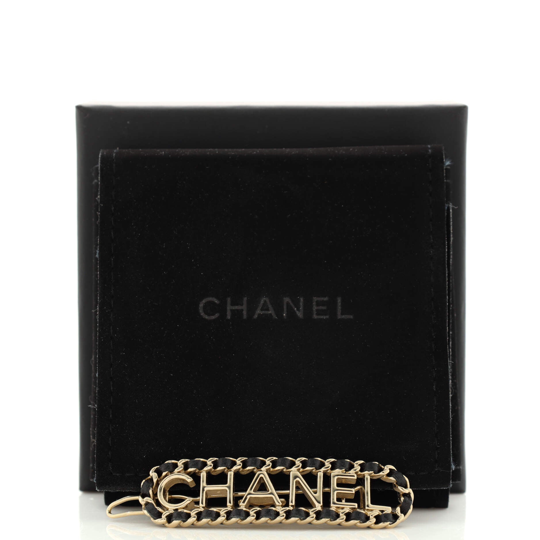 Vintage Allure Logo Chain Hair Clip Metal and Leather