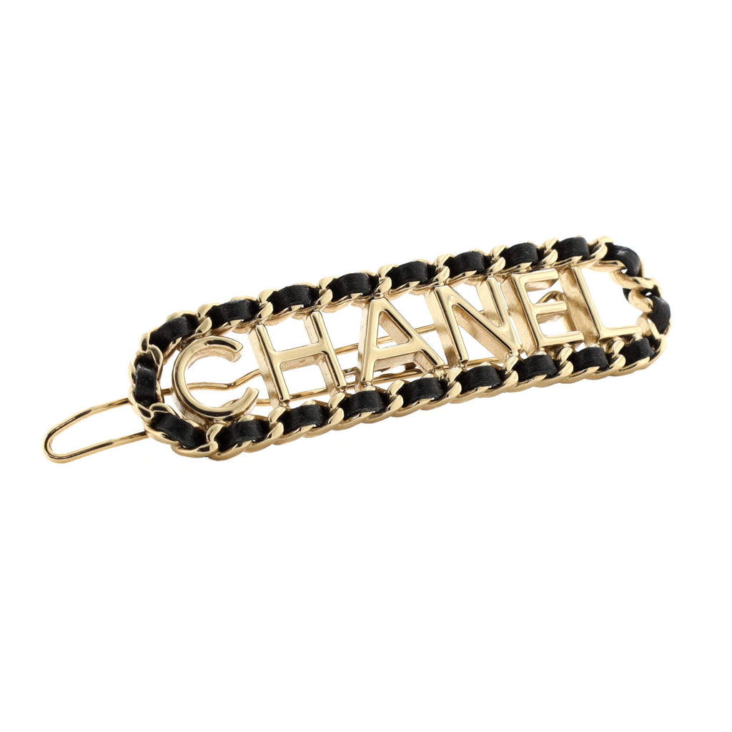 Vintage Allure Logo Chain Hair Clip Metal and Leather