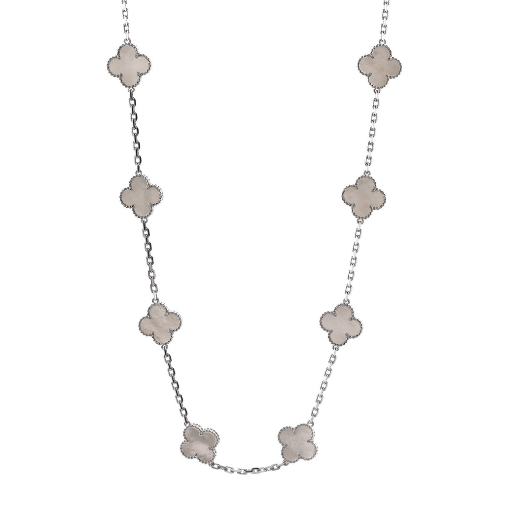 Vintage Alhambra 20 Motifs Necklace 18K White Gold and Mother of Pearl