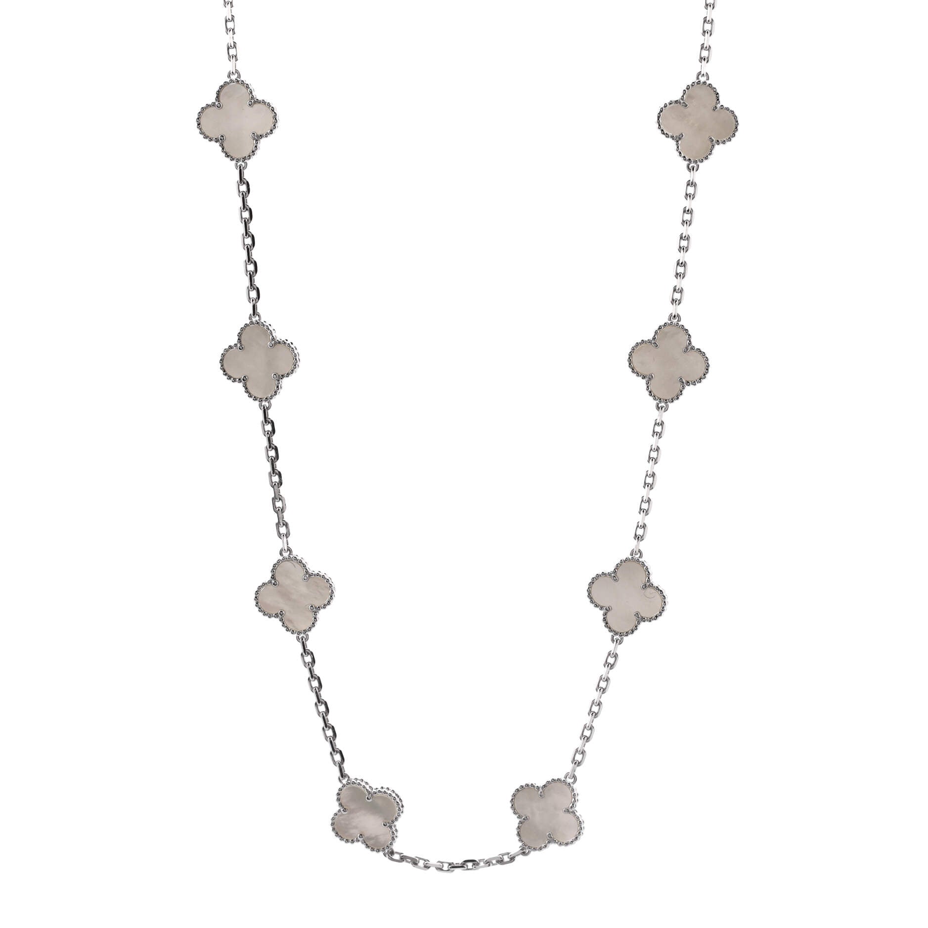 Vintage Alhambra 20 Motifs Necklace 18K White Gold and Mother of Pearl