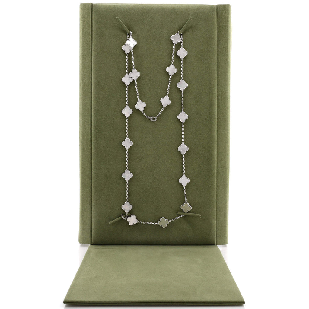 Vintage Alhambra 20 Motifs Necklace 18K White Gold and Mother of Pearl