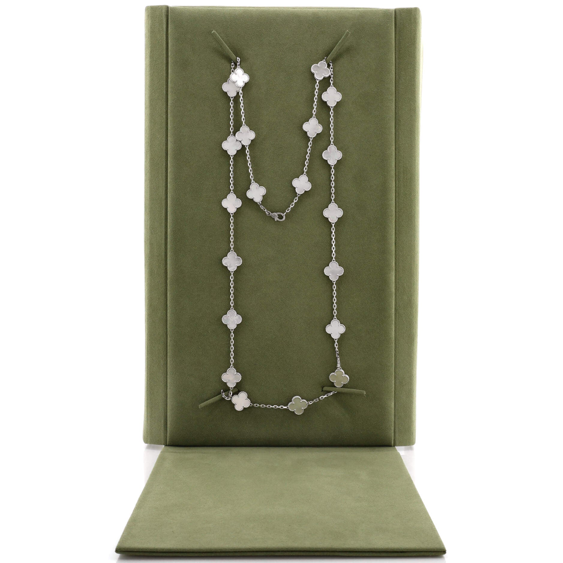 Vintage Alhambra 20 Motifs Necklace 18K White Gold and Mother of Pearl