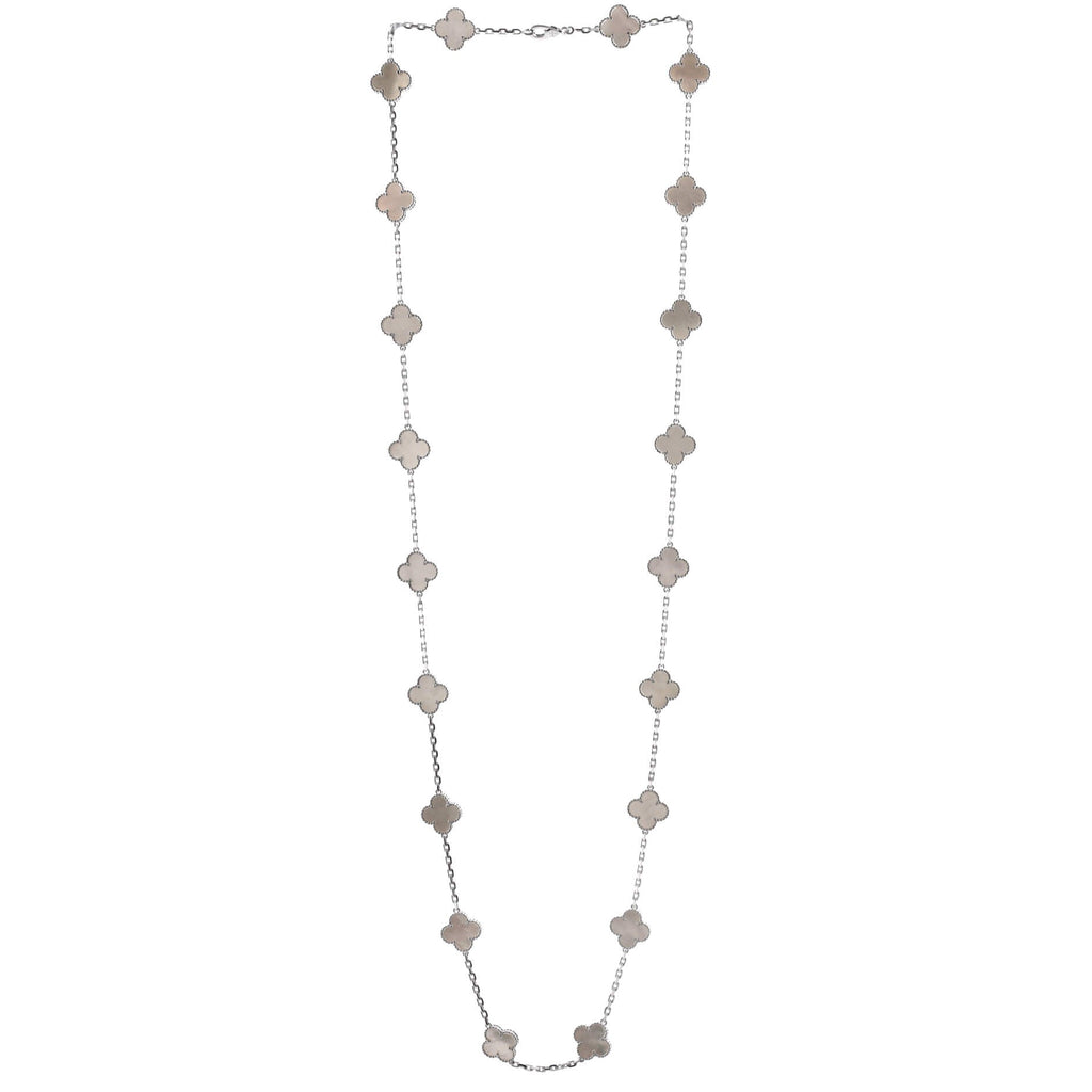Vintage Alhambra 20 Motifs Necklace 18K White Gold and Mother of Pearl