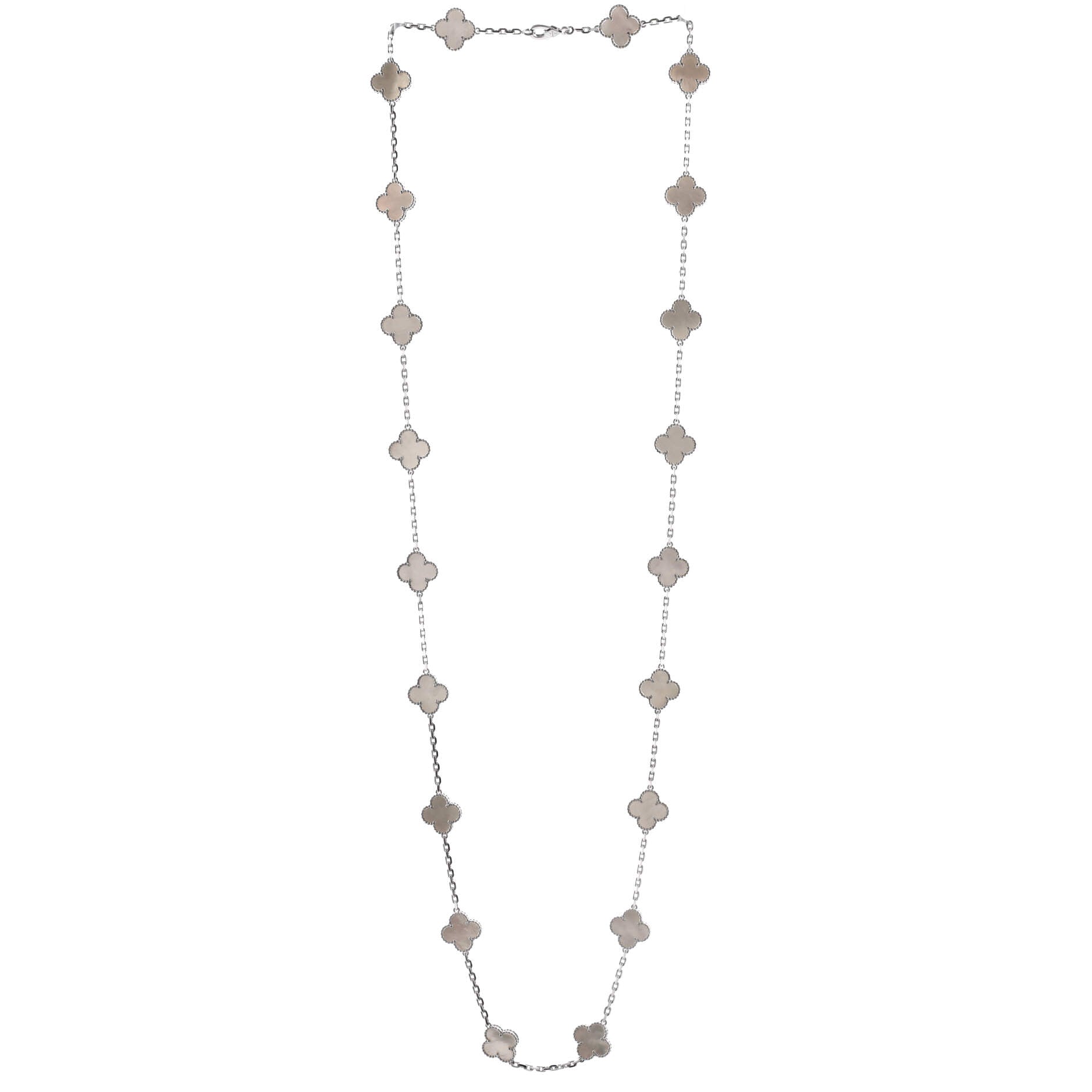 Vintage Alhambra 20 Motifs Necklace 18K White Gold and Mother of Pearl