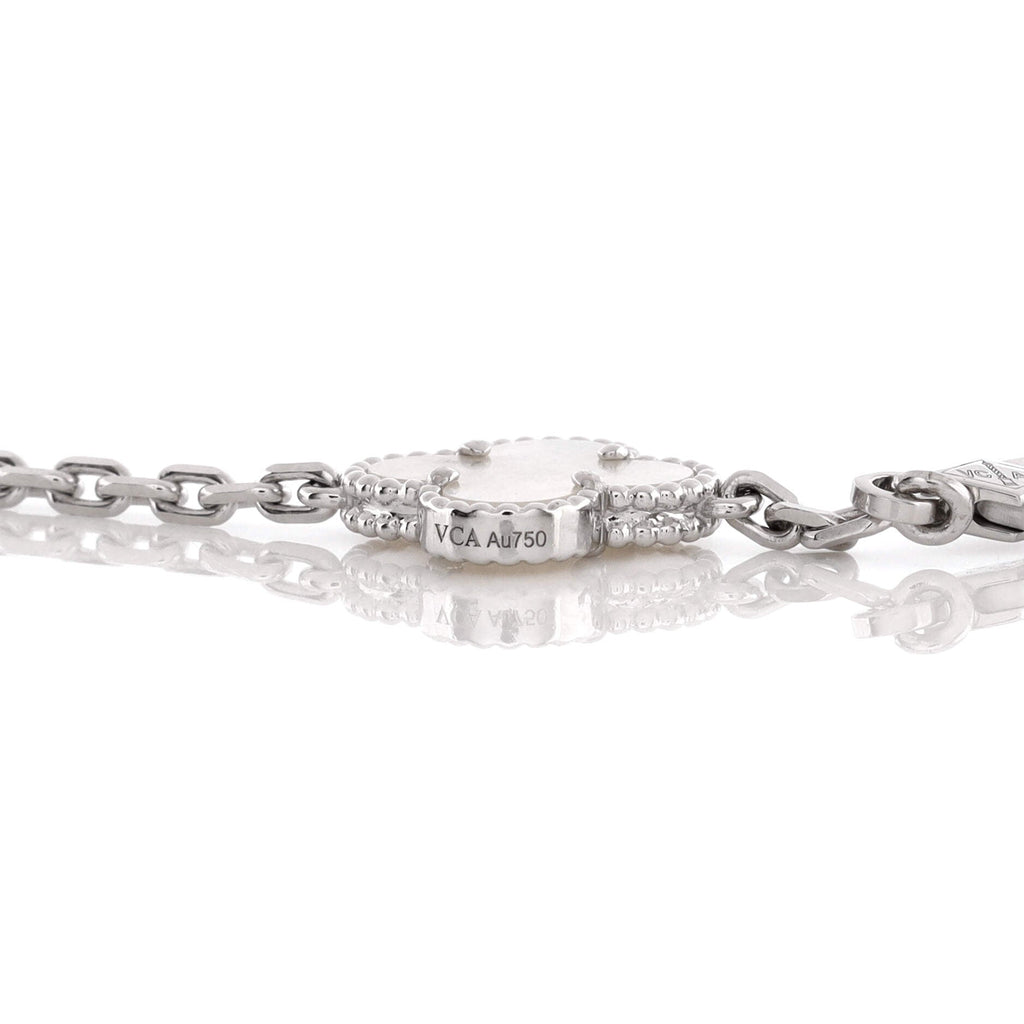 Vintage Alhambra 20 Motifs Necklace 18K White Gold and Mother of Pearl