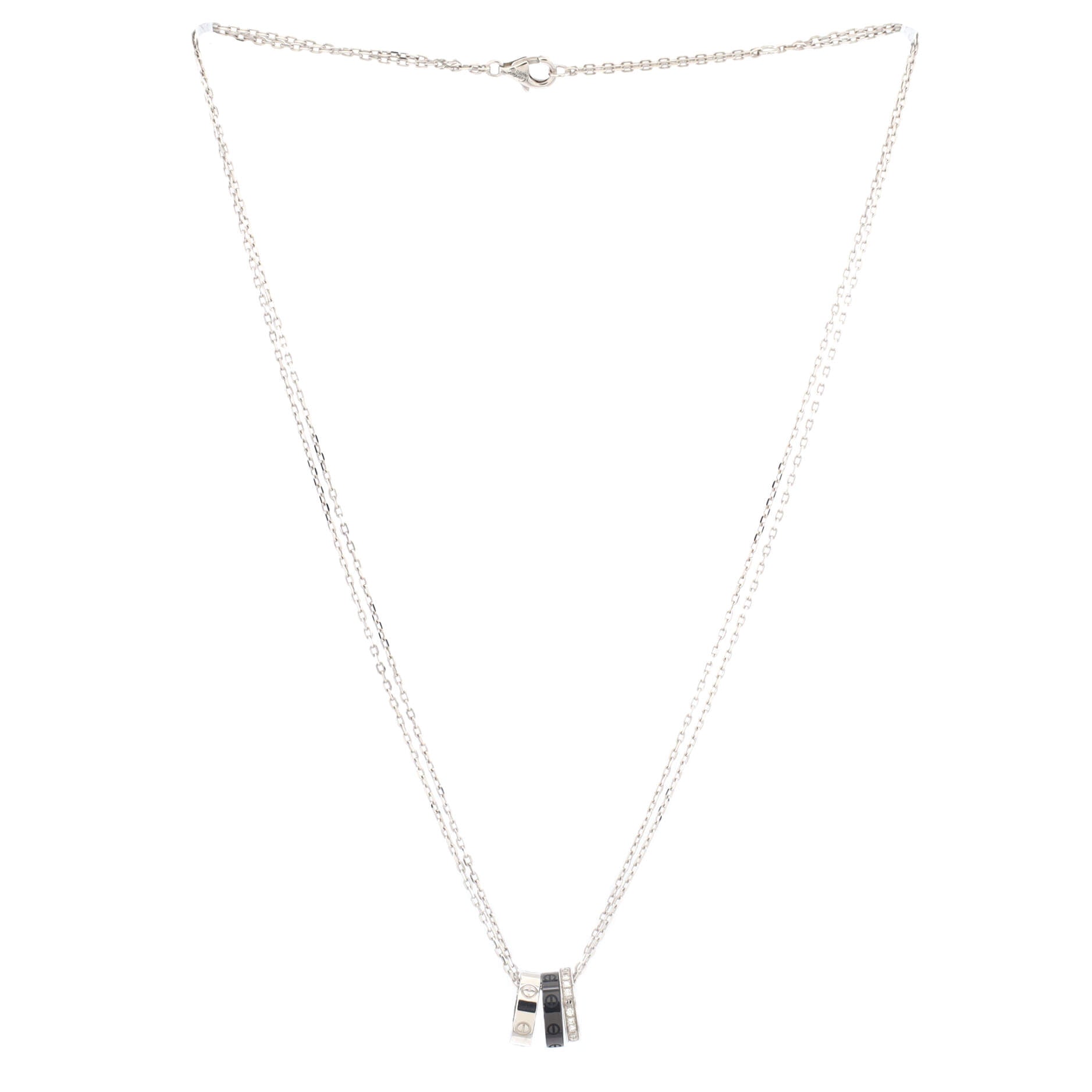 Love 3 Ring Pendant Necklace 18K White Gold and Ceramic with Diamonds
