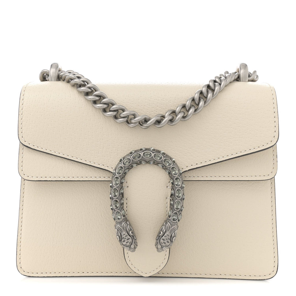 Textured Calfskin Crystal Mini Dionysus Shoulder Bag Mystic White