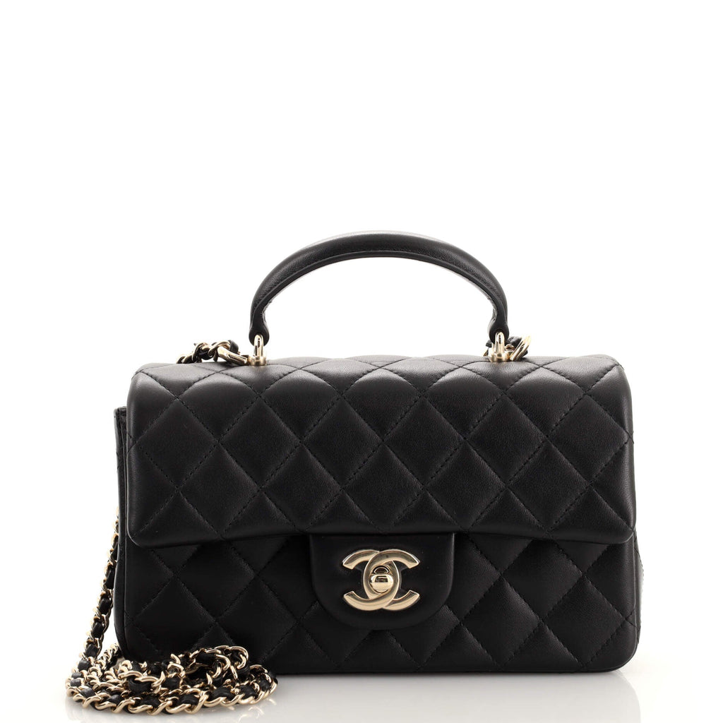 Classic Single Flap Top Handle Bag Quilted Lambskin Mini