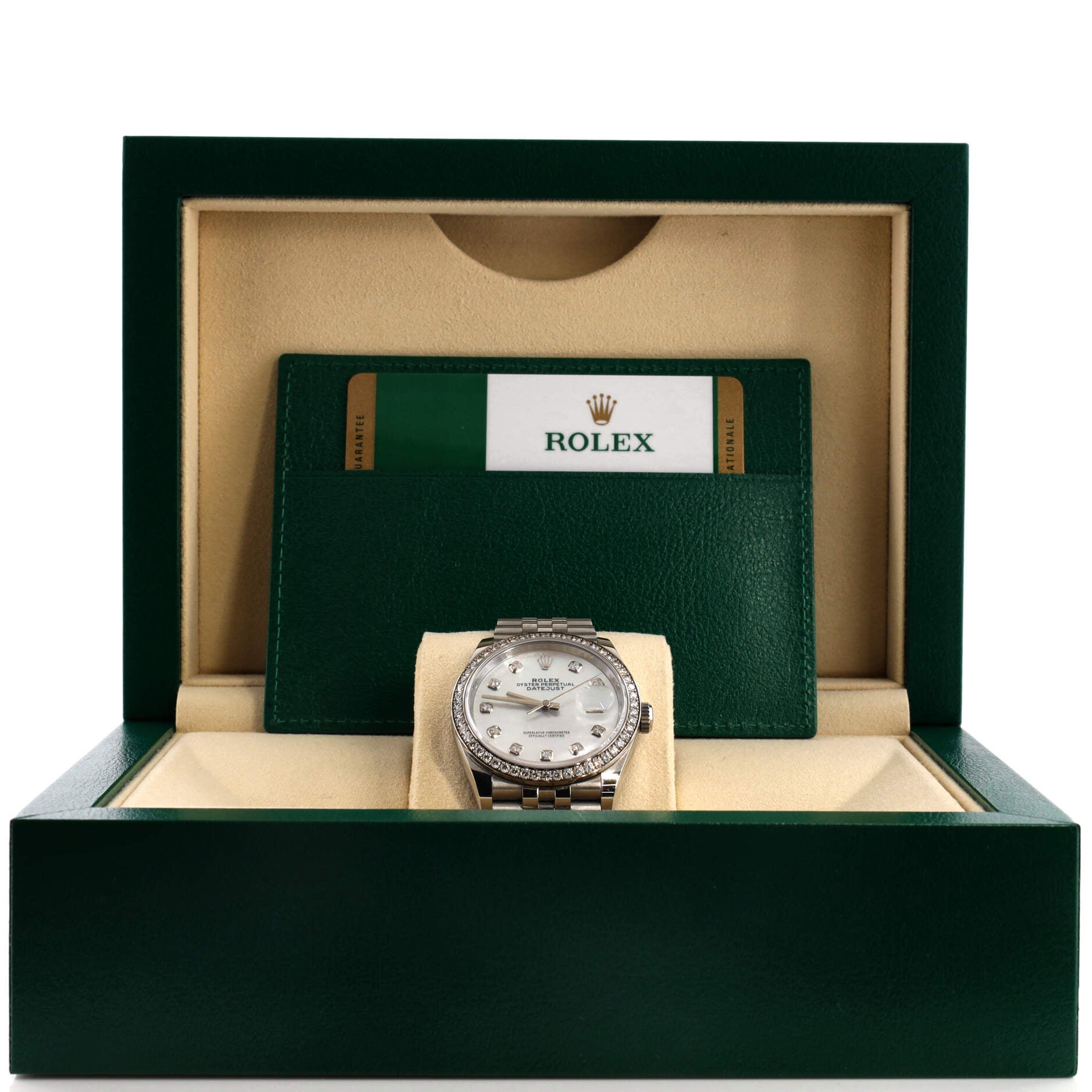 Oyster Perpetual Datejust Automatic Watch Stainless Steel and White Gold with Diamond Bezel and Markers and Mother of Pearl 36