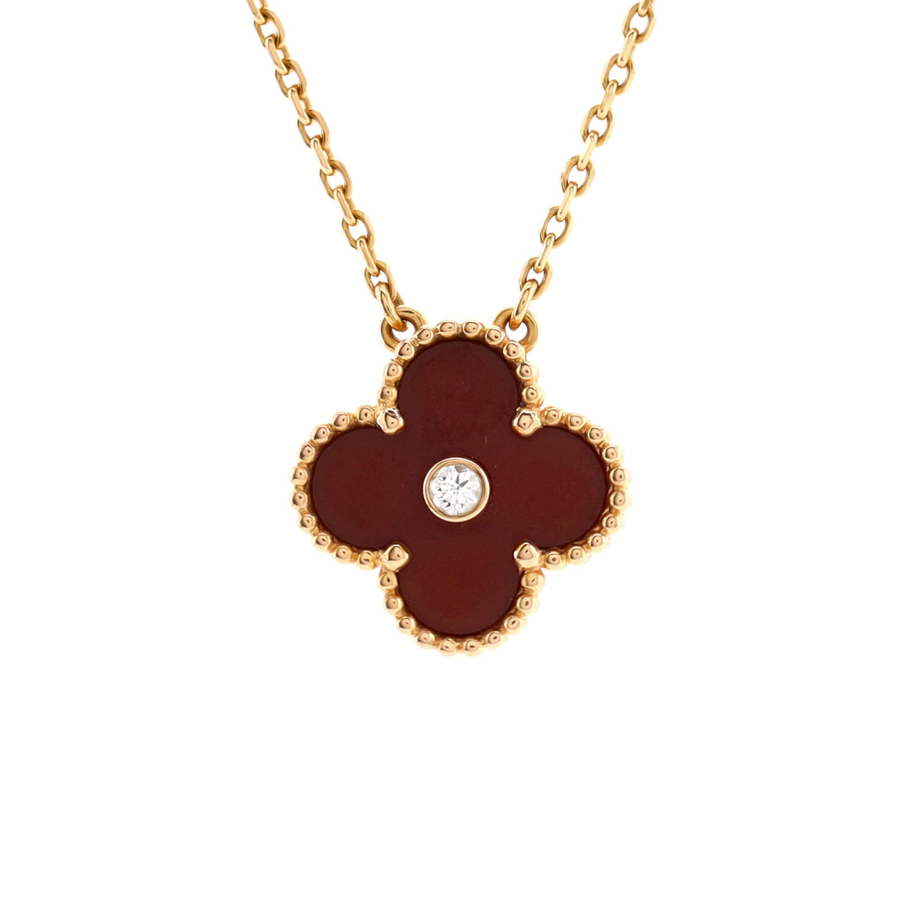 Vintage Alhambra Pendant Necklace 18K Rose Gold and Carnelian with Diamond
