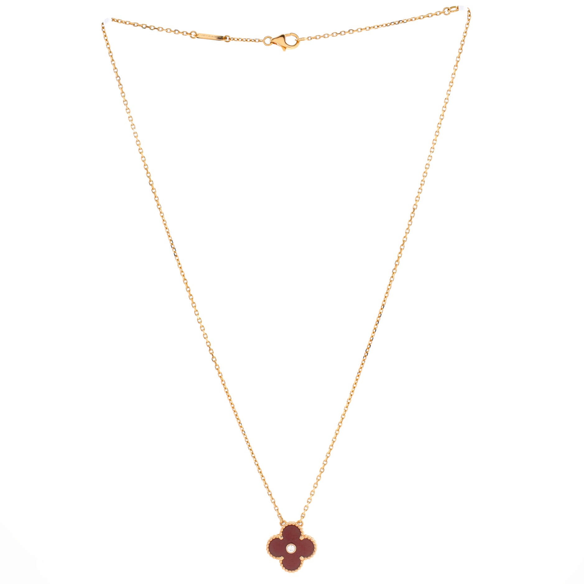 Vintage Alhambra Pendant Necklace 18K Rose Gold and Carnelian with Diamond