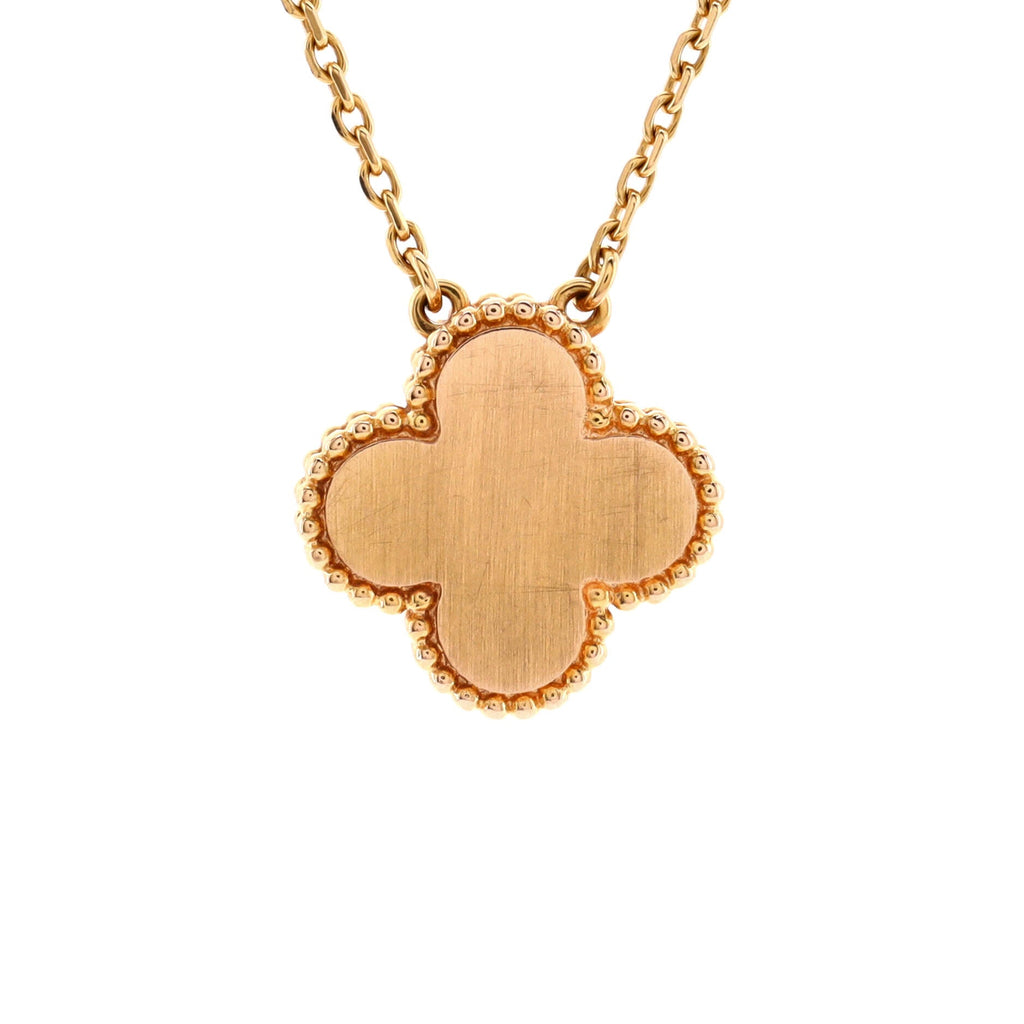 Vintage Alhambra Pendant Necklace 18K Rose Gold and Carnelian with Diamond