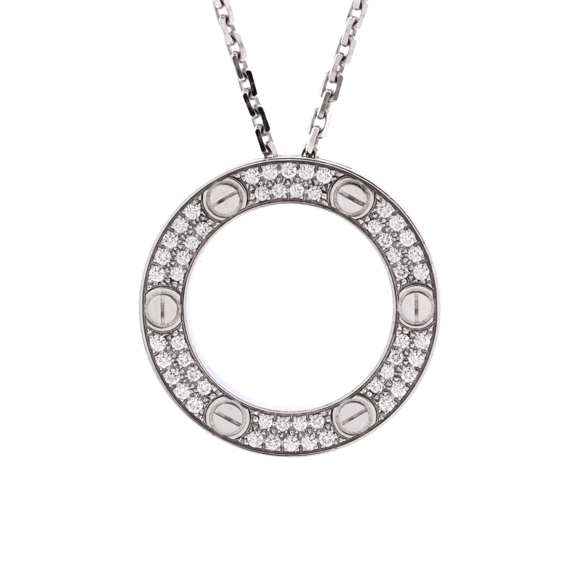 Pave Love Pendant Necklace 18K White Gold and Diamonds