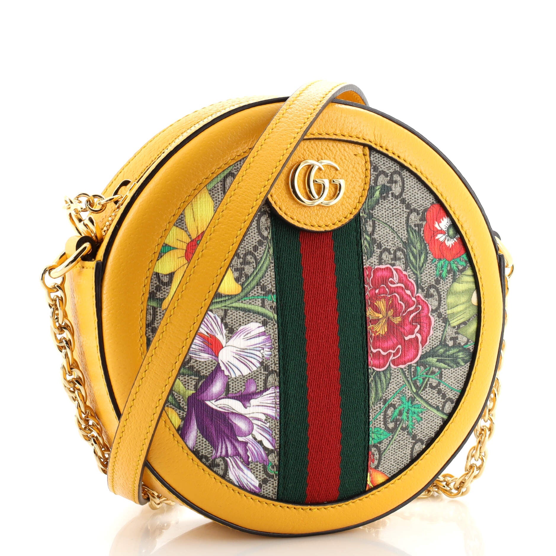 Ophidia Round Shoulder Bag Flora GG Coated Canvas Mini