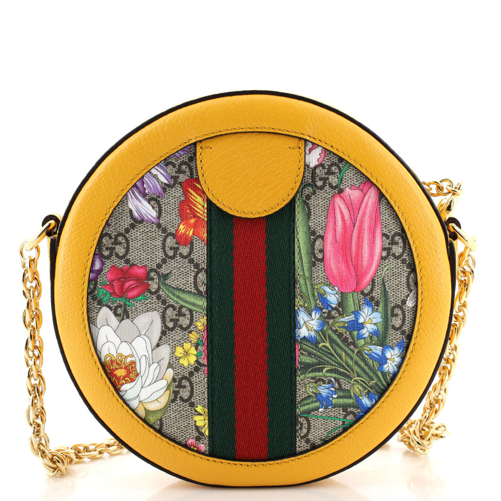 Ophidia Round Shoulder Bag Flora GG Coated Canvas Mini