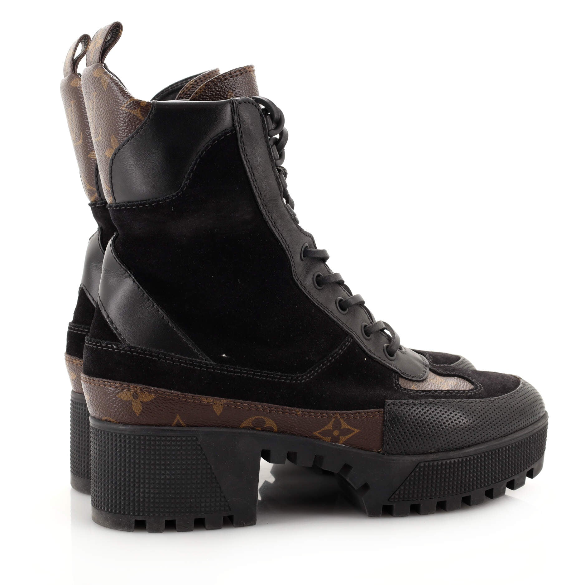 Women's Laureate Platform Desert Boots Suede with Monogram Canvas