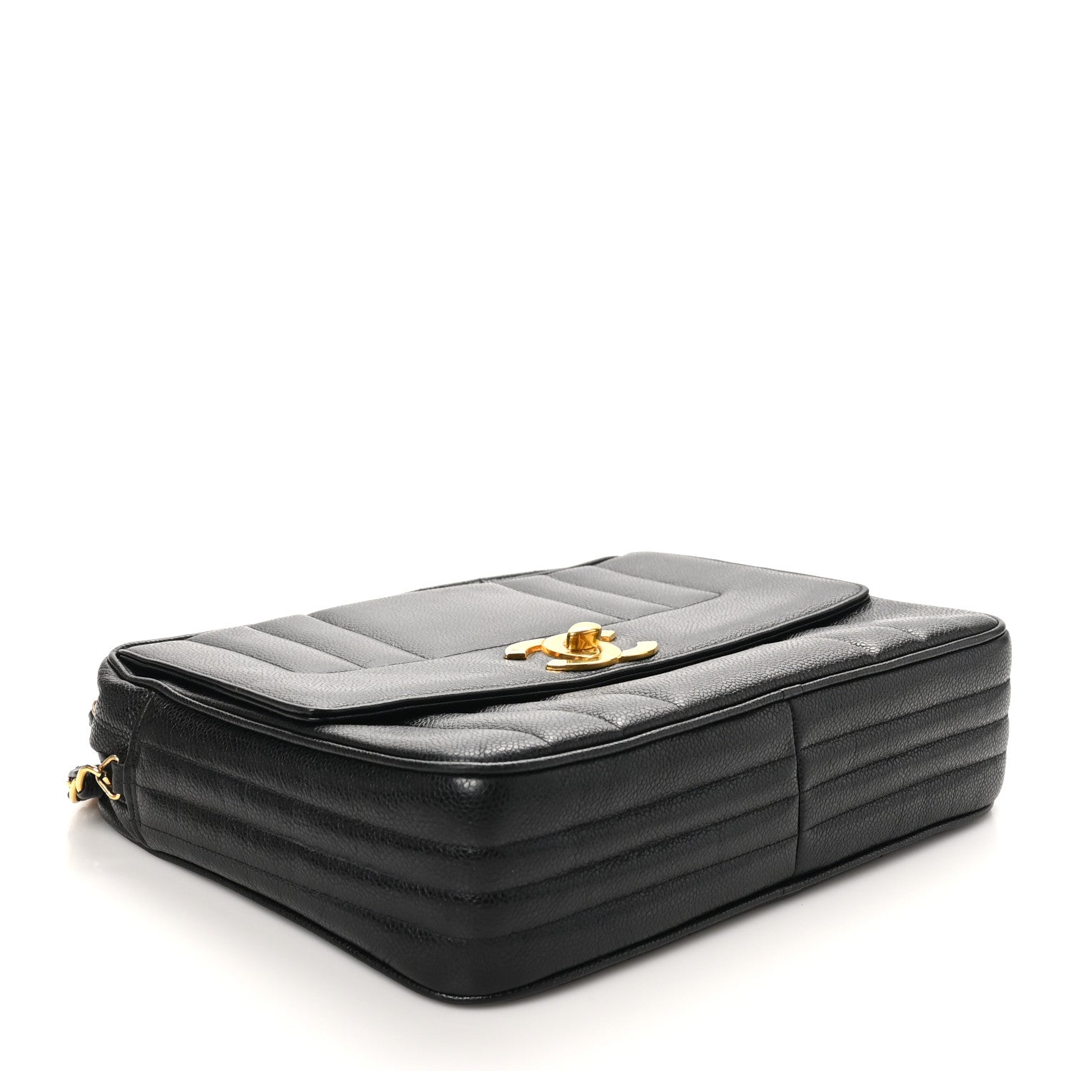 Caviar Vertical Quilted Flap Camera Bag Black