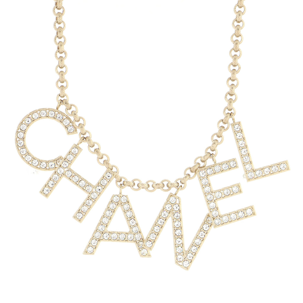 CHA-NEL Logo Necklace Metal with Crystals
