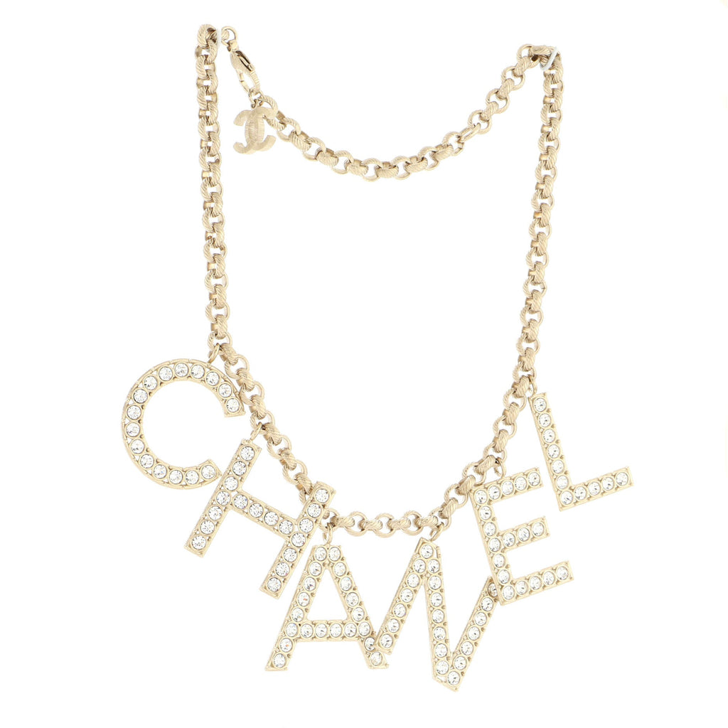CHA-NEL Logo Necklace Metal with Crystals