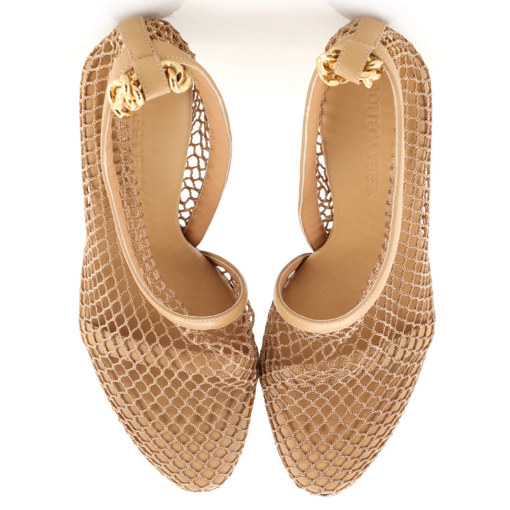 Women's Stretch Chunky Chain Pumps Mesh with Leather