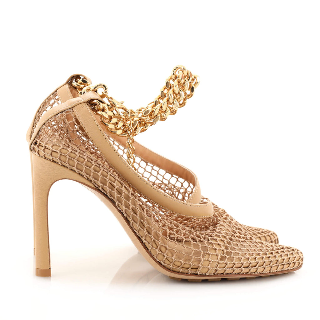 Women's Stretch Chunky Chain Pumps Mesh with Leather