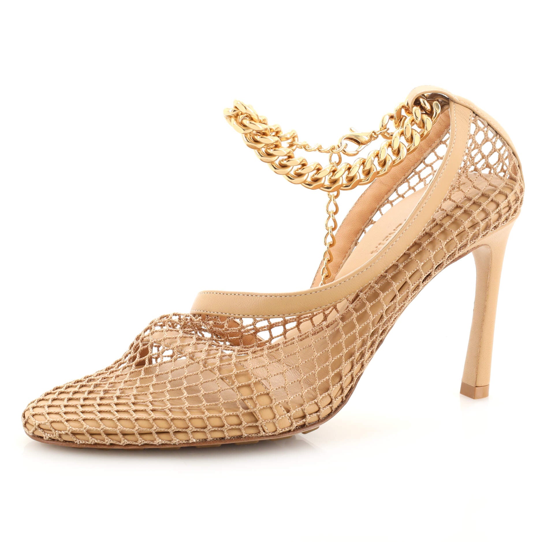 Women's Stretch Chunky Chain Pumps Mesh with Leather