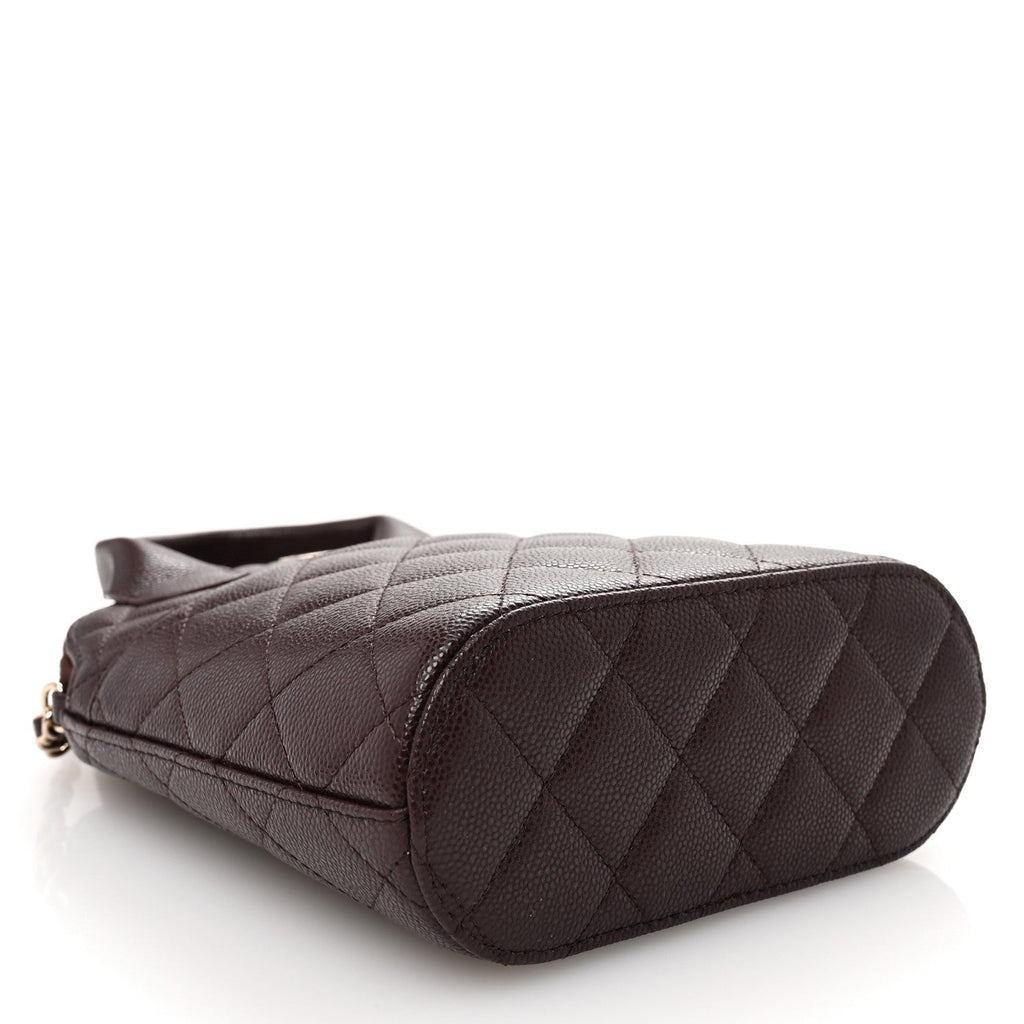 Caviar Quilted Top Handle Clutch With Chain Dark Brown