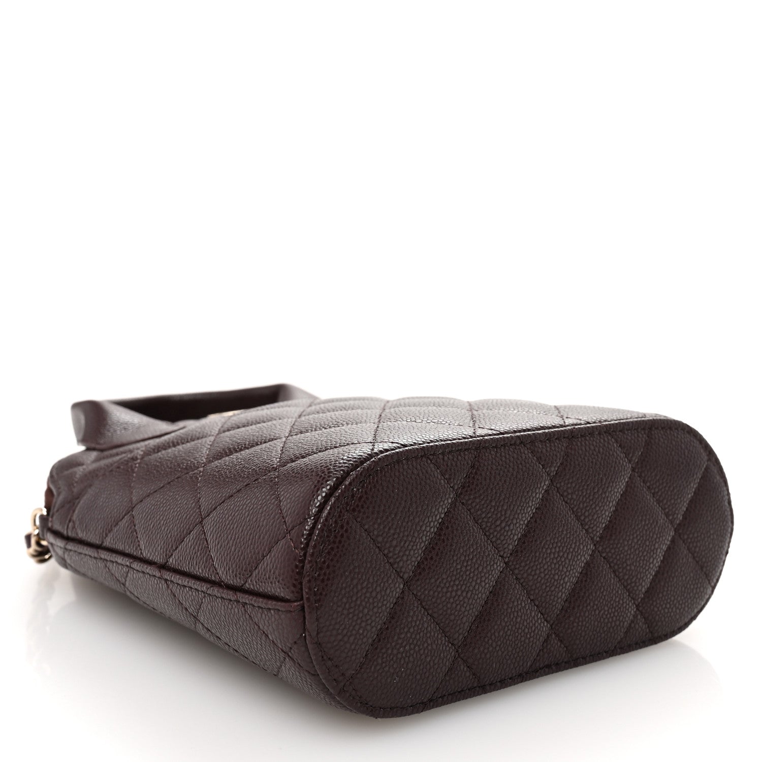 Caviar Quilted Top Handle Clutch With Chain Dark Brown