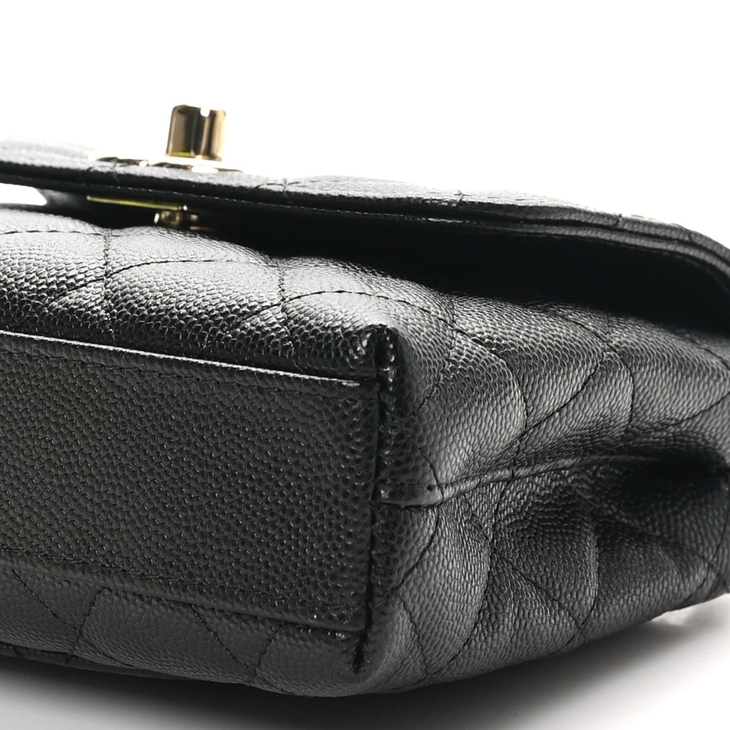 Caviar Quilted Coco Handle Clutch With Chain Black