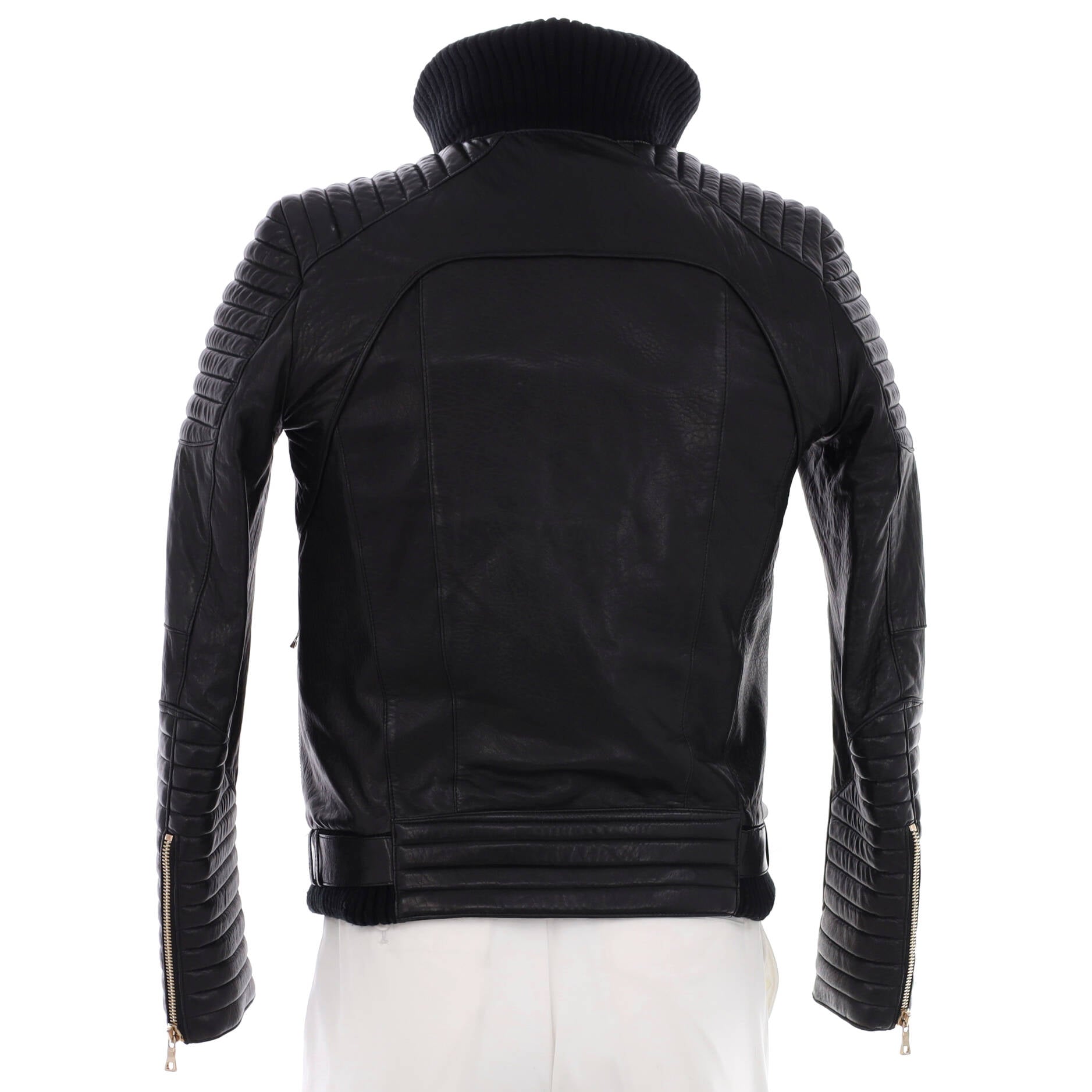 Men's Moto Biker Jacket Leather and Cotton
