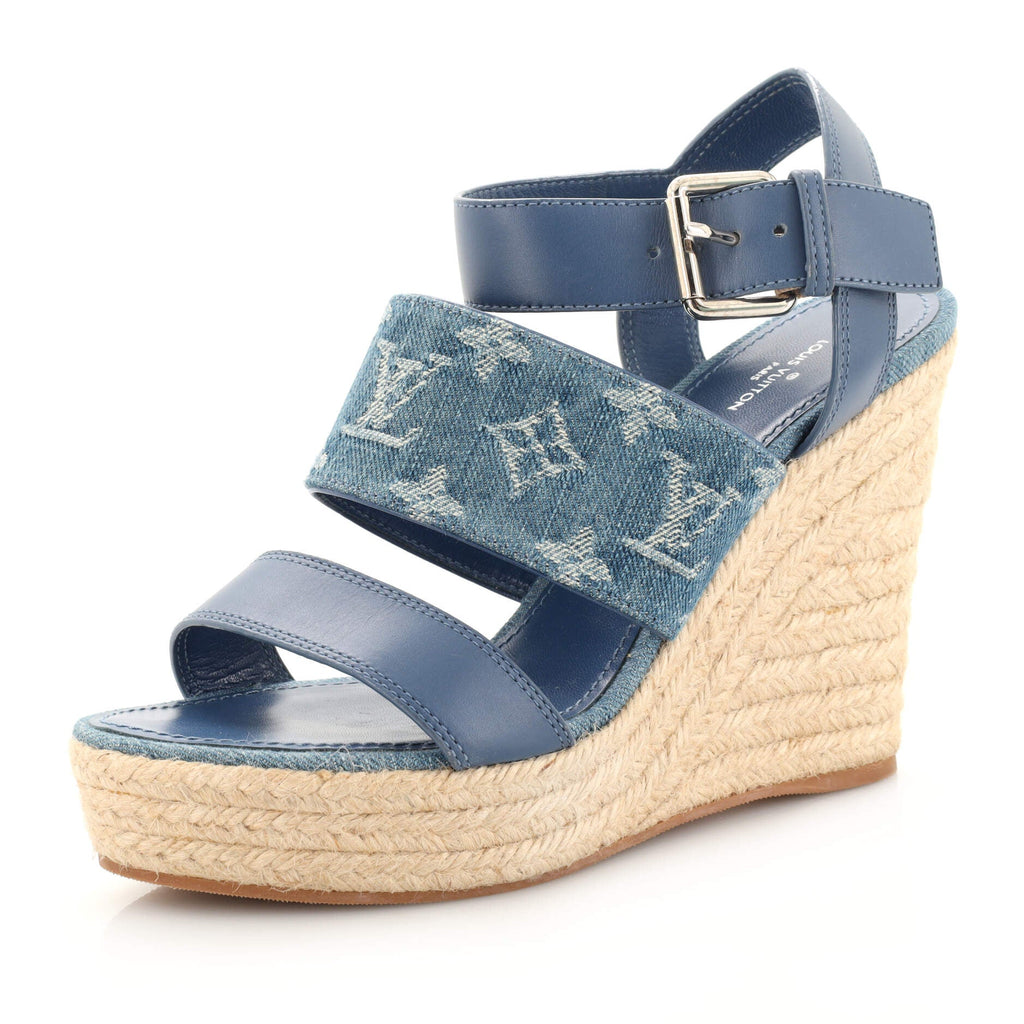 Women's Starboard Wedge Espadrilles Monogram Denim and Leather