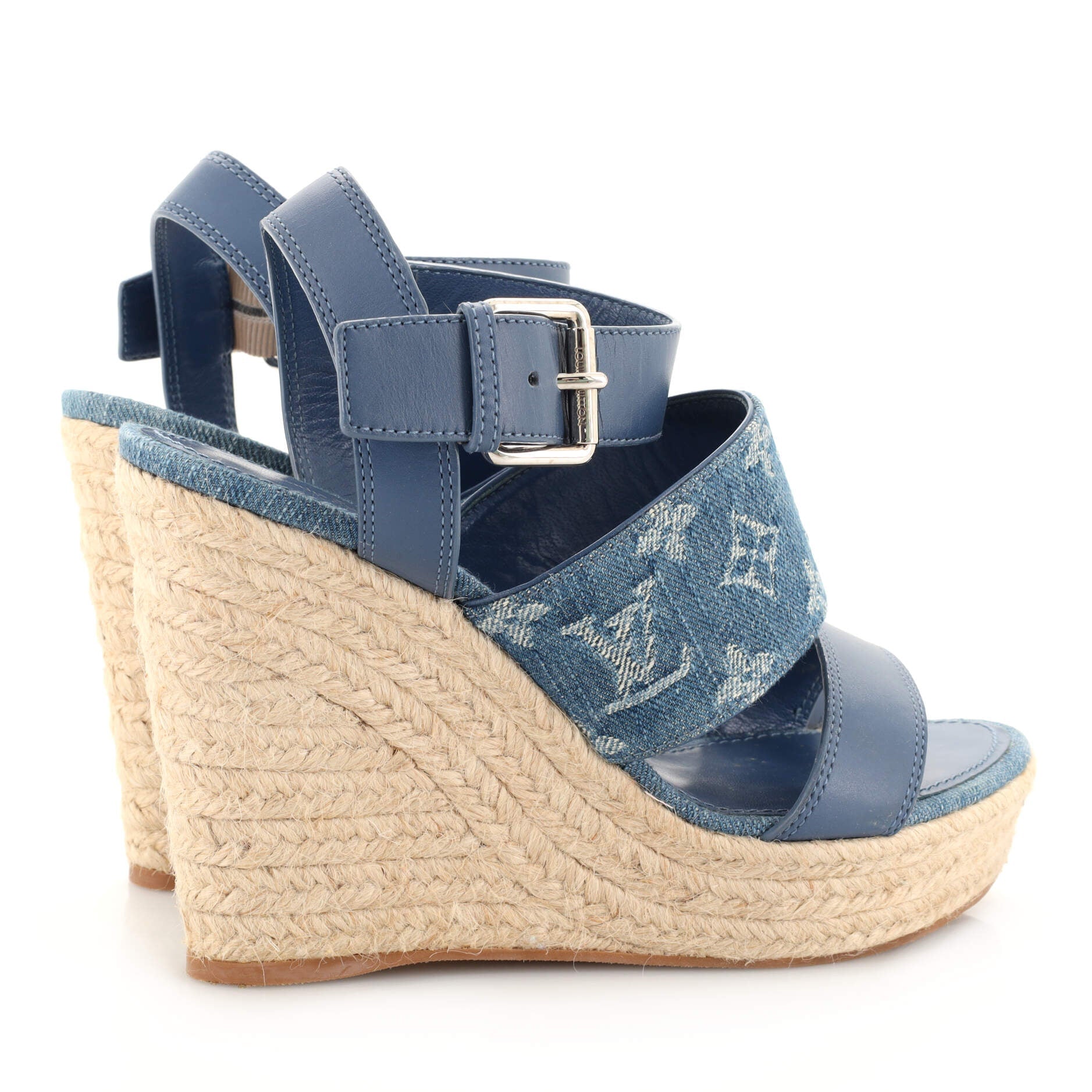 Women's Starboard Wedge Espadrilles Monogram Denim and Leather
