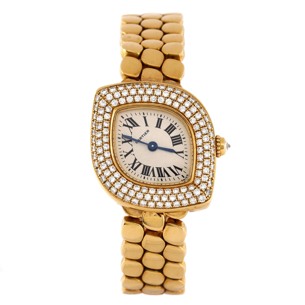 Navette Quartz Watch Yellow Gold with Diamond Bezel 24