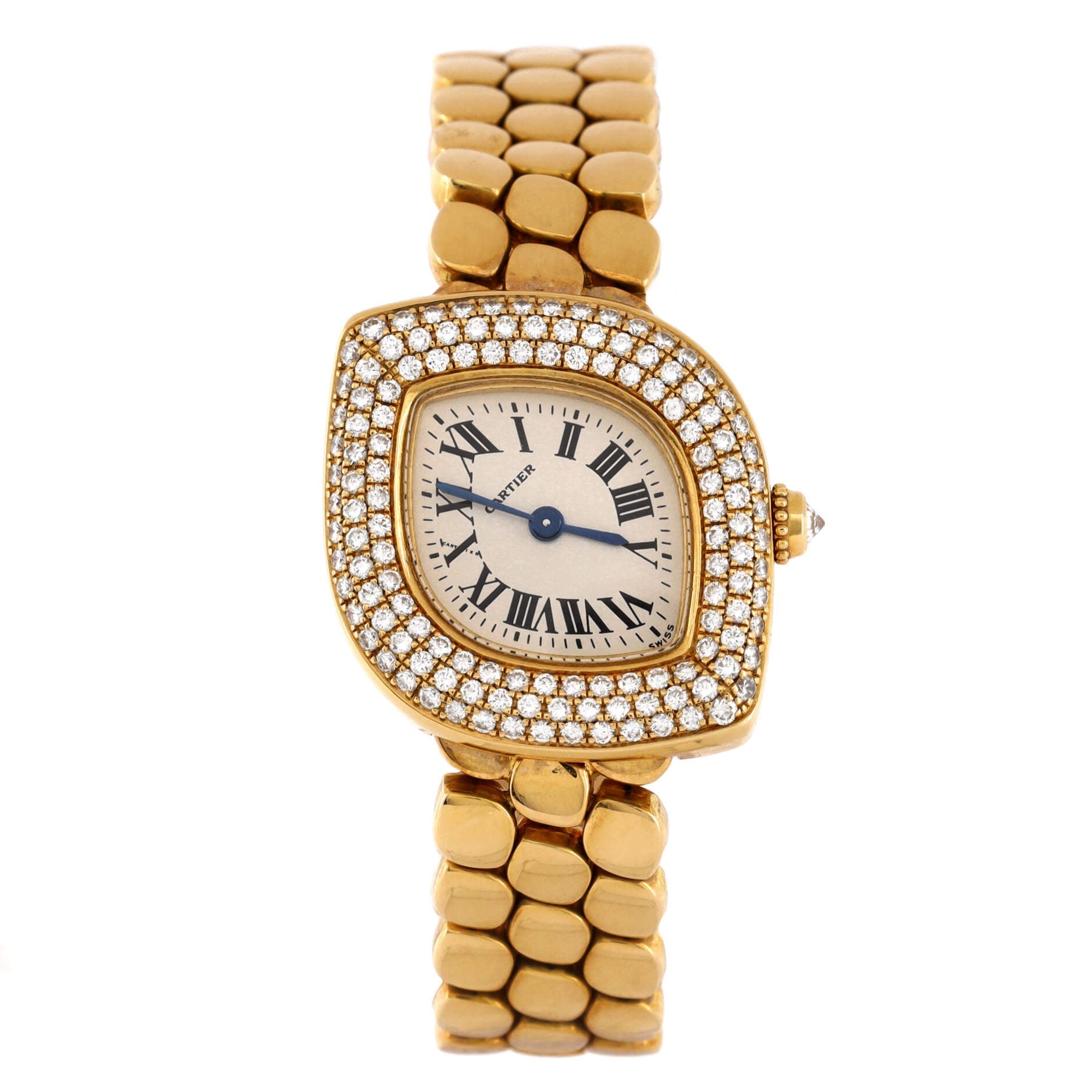 Navette Quartz Watch Yellow Gold with Diamond Bezel 24