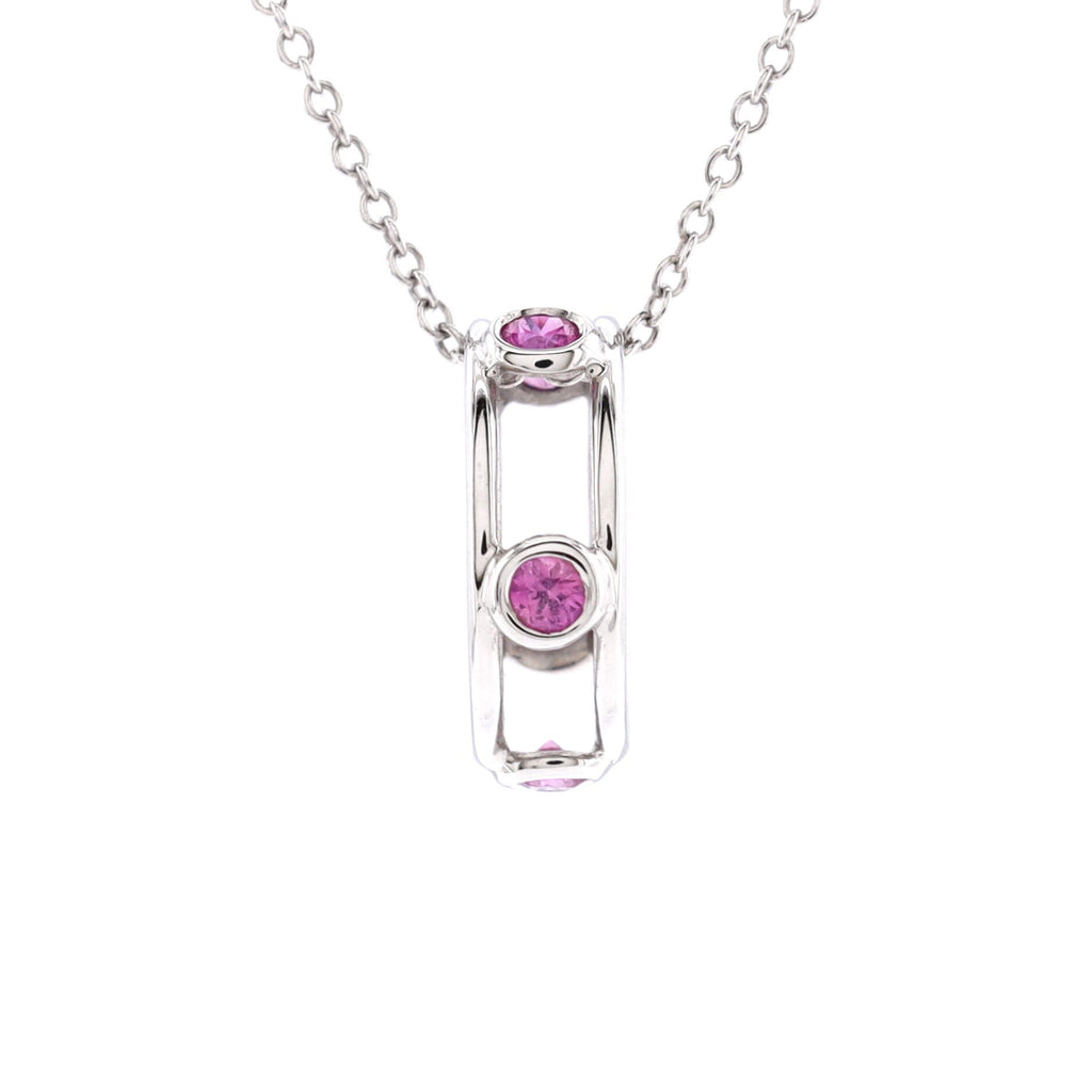 Double Wire Pendant Necklace 18K White Gold with Pink Sapphires