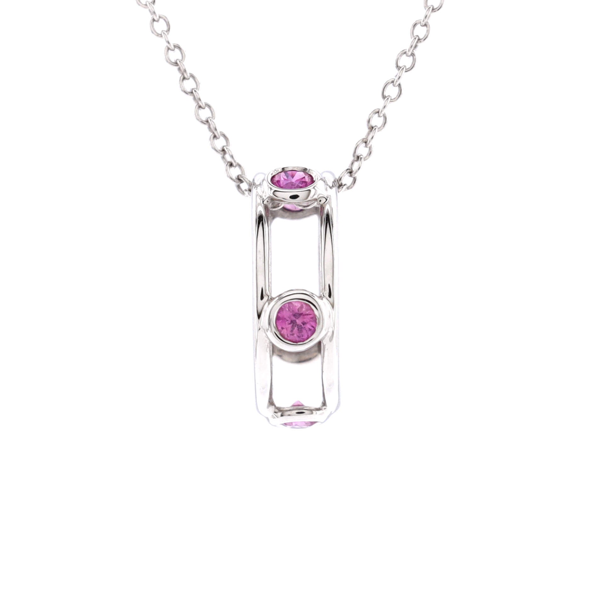 Double Wire Pendant Necklace 18K White Gold with Pink Sapphires