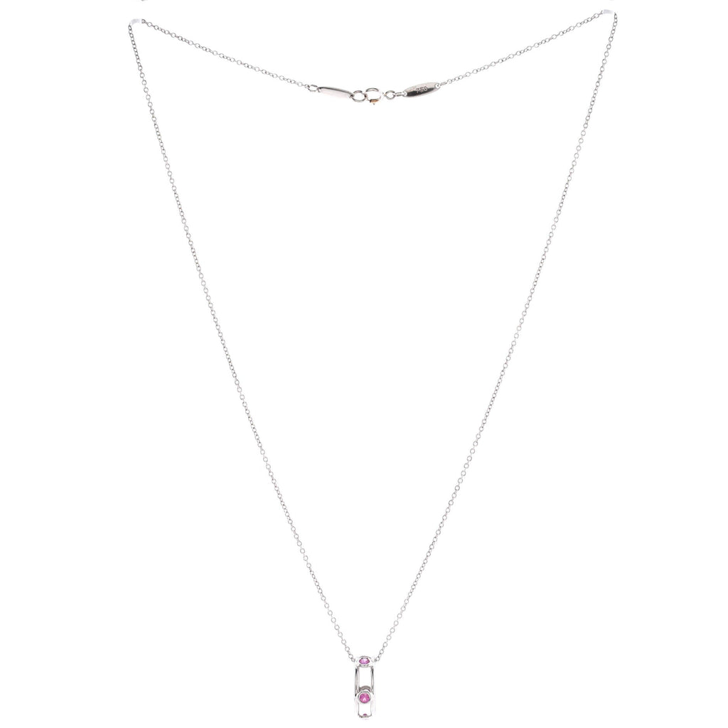 Double Wire Pendant Necklace 18K White Gold with Pink Sapphires
