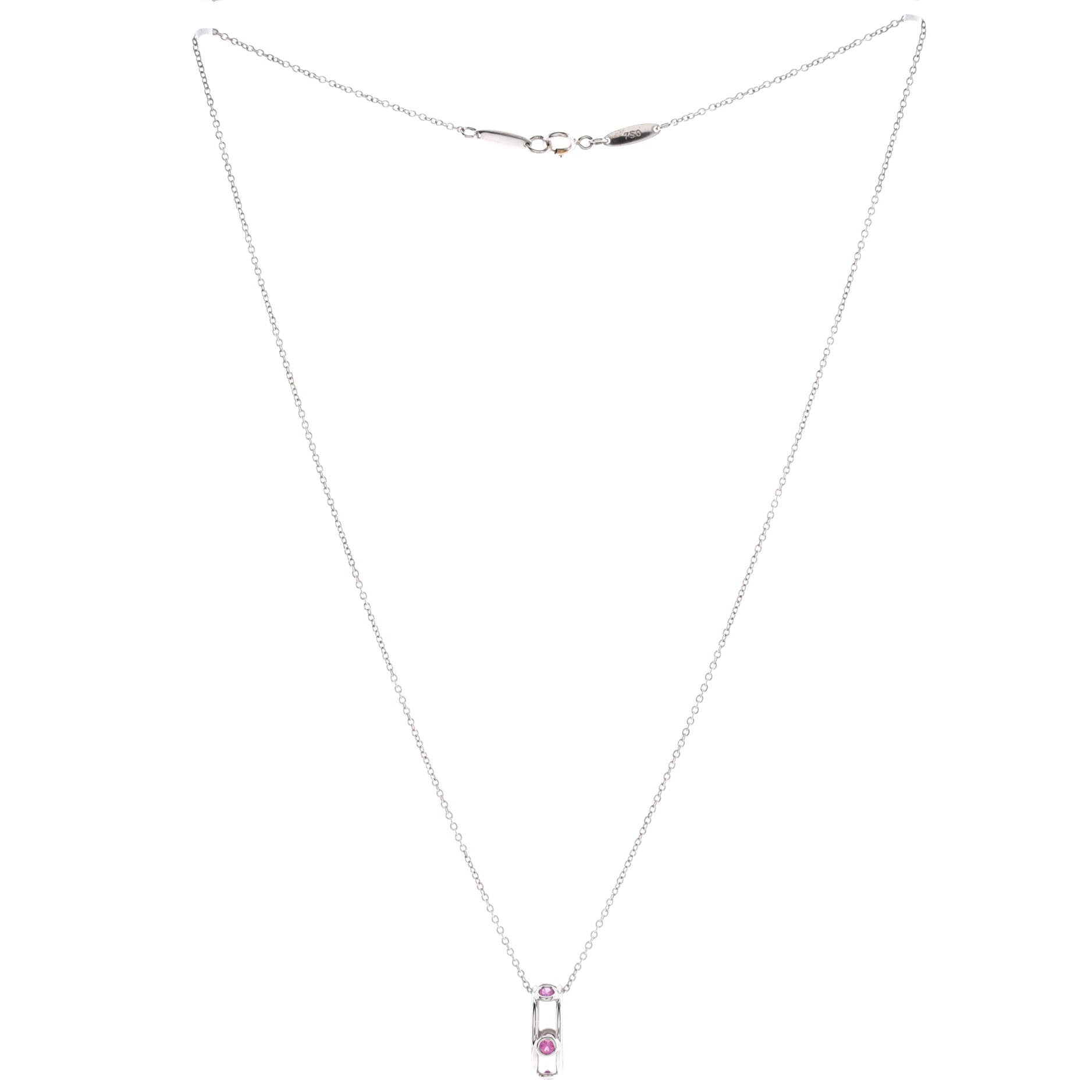 Double Wire Pendant Necklace 18K White Gold with Pink Sapphires