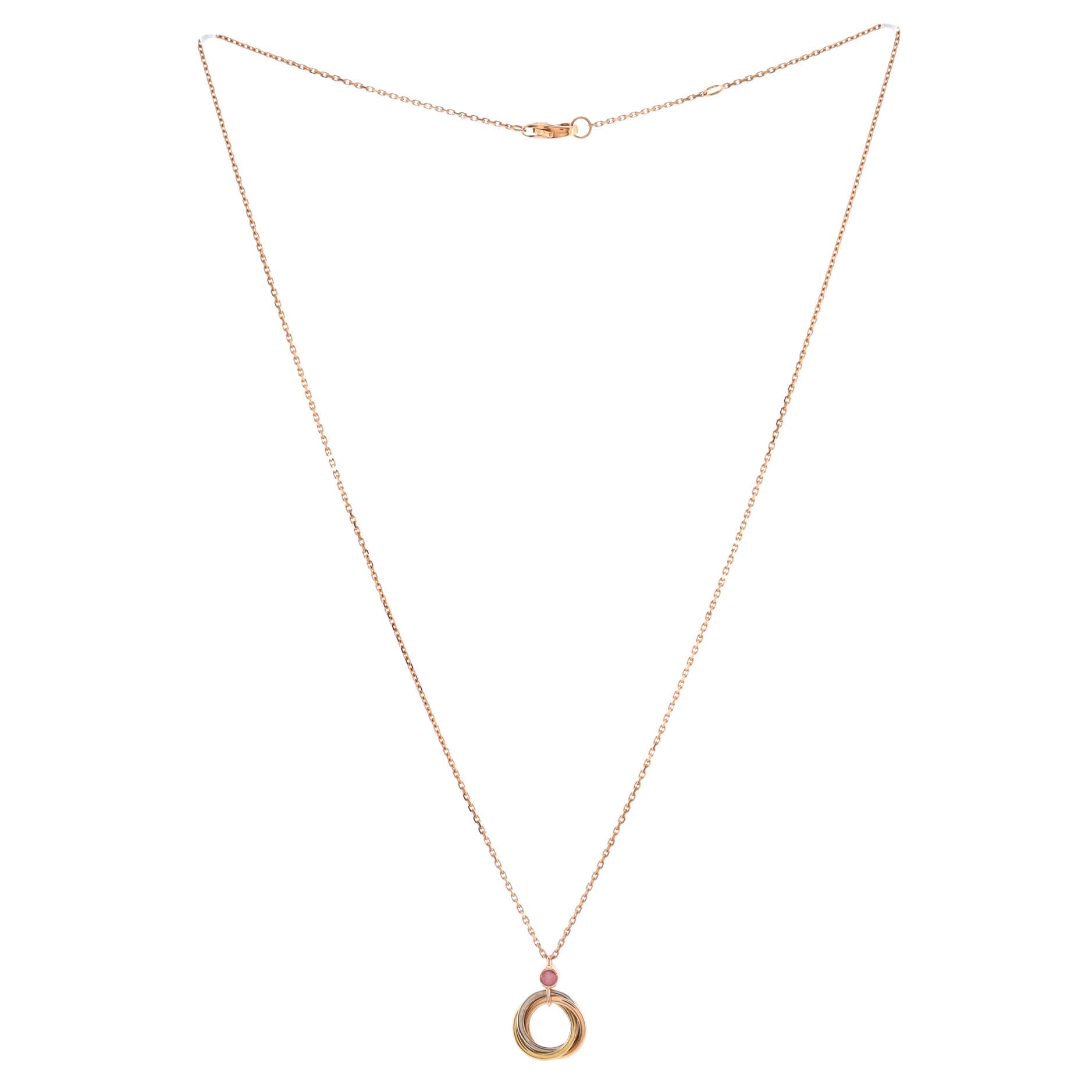 Trinity Pendant Necklace 18K Tricolor Gold with Pink Sapphire