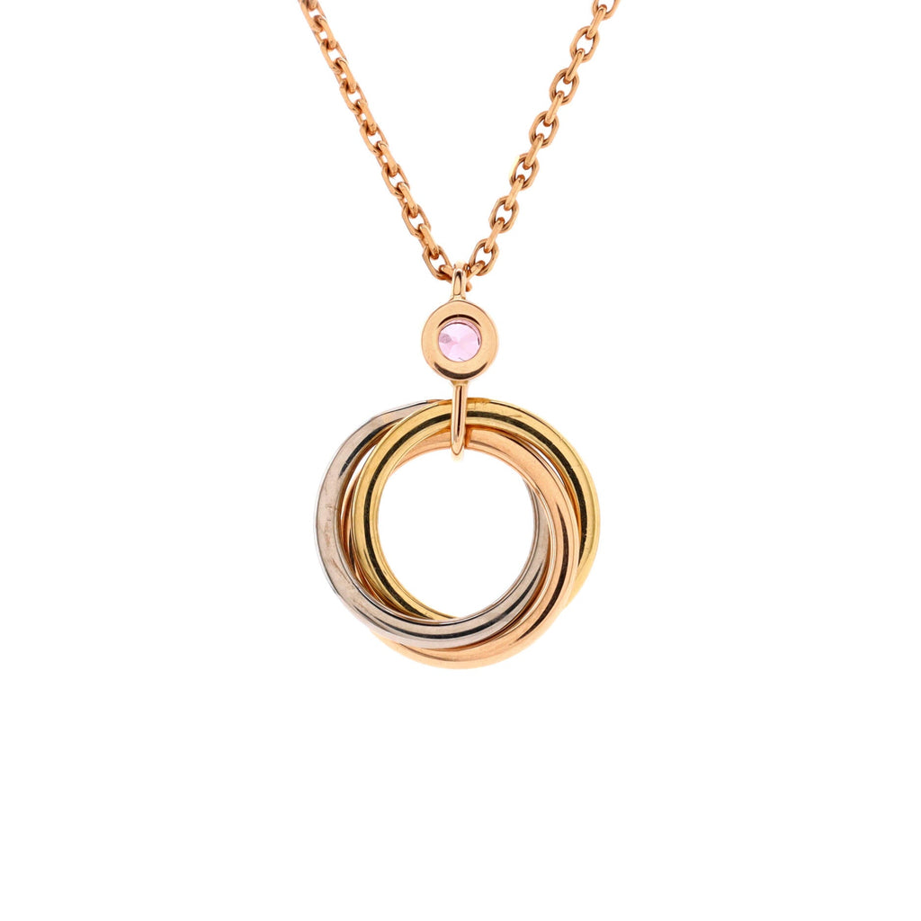 Trinity Pendant Necklace 18K Tricolor Gold with Pink Sapphire