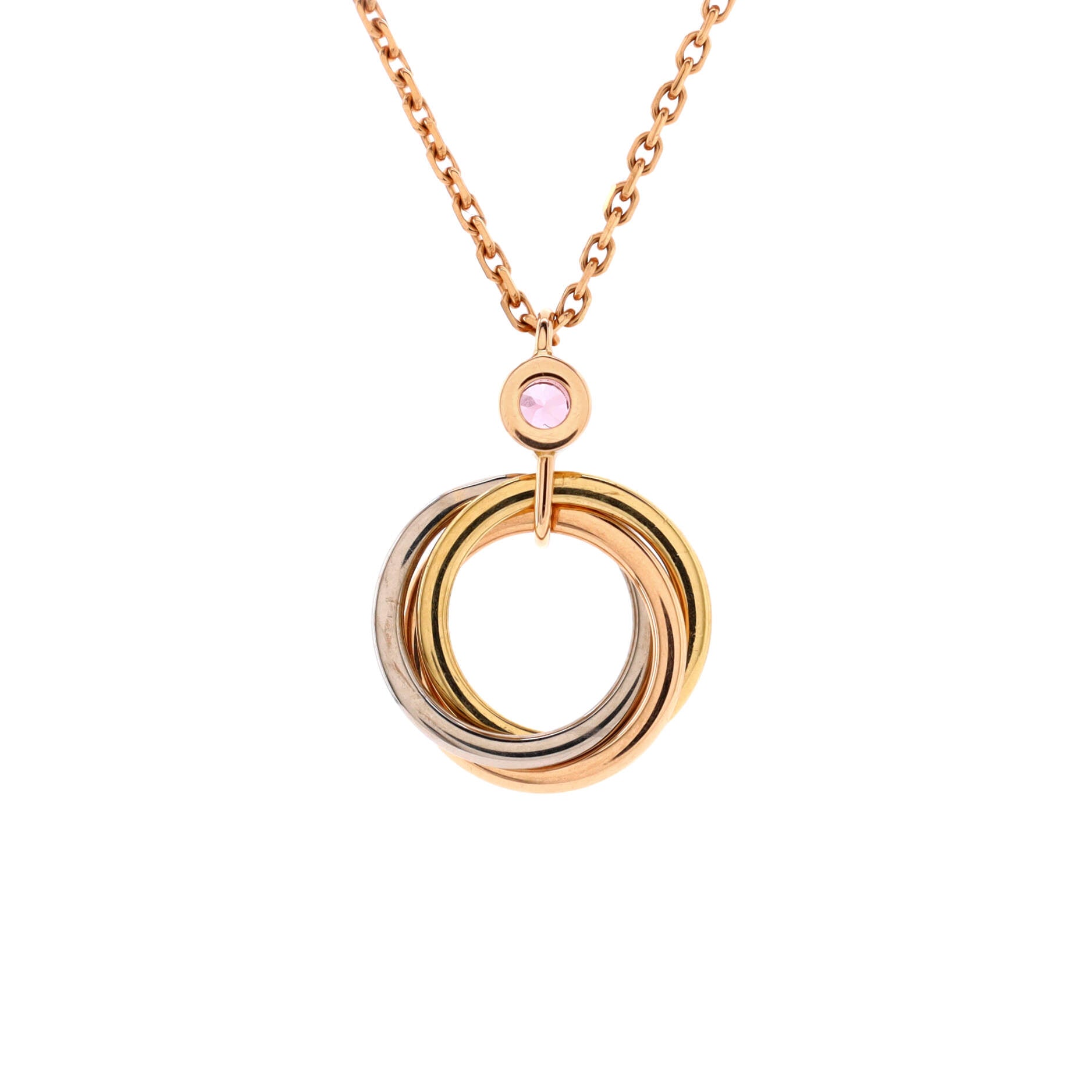Trinity Pendant Necklace 18K Tricolor Gold with Pink Sapphire
