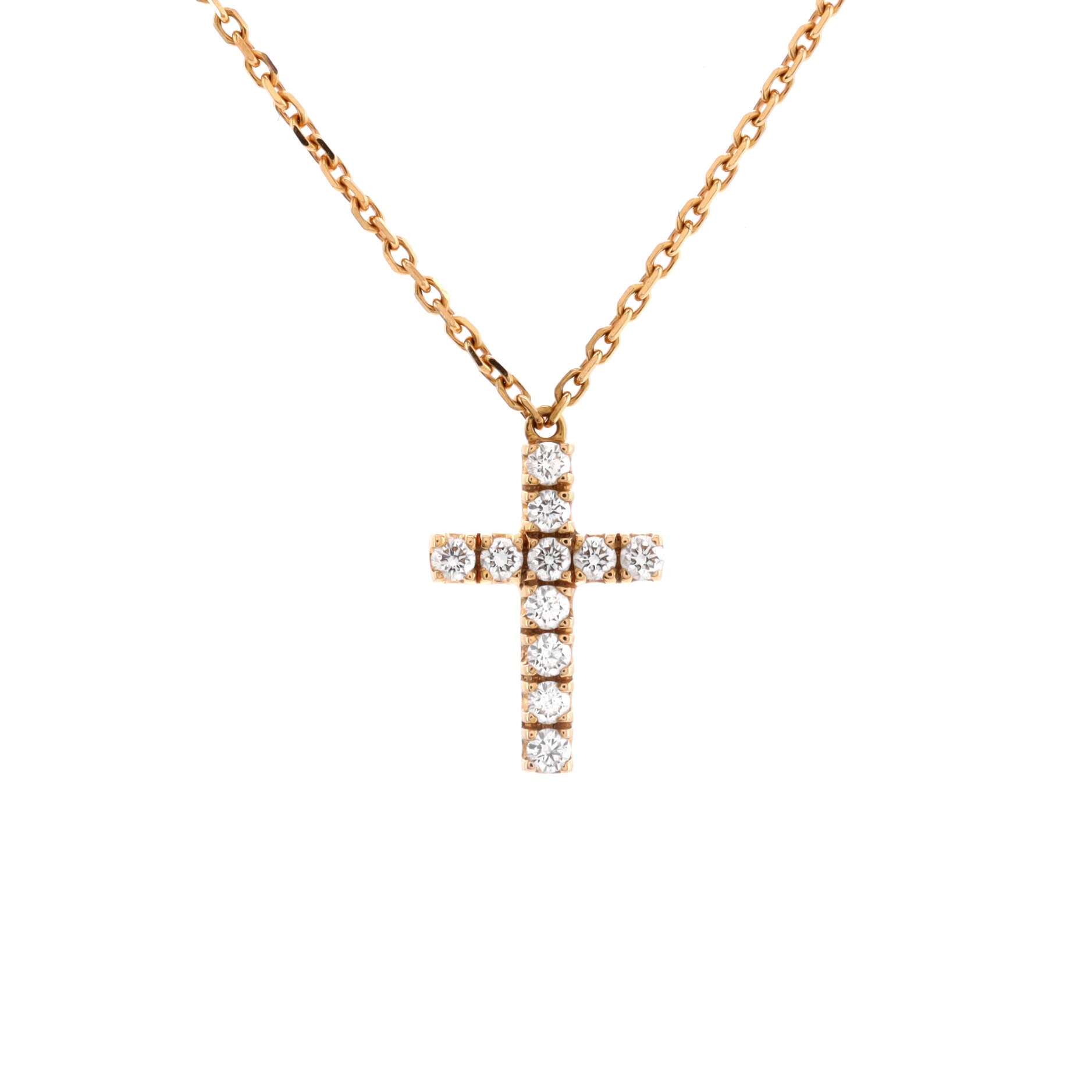 Cross Pendant Necklace 18K Rose Gold with Diamonds