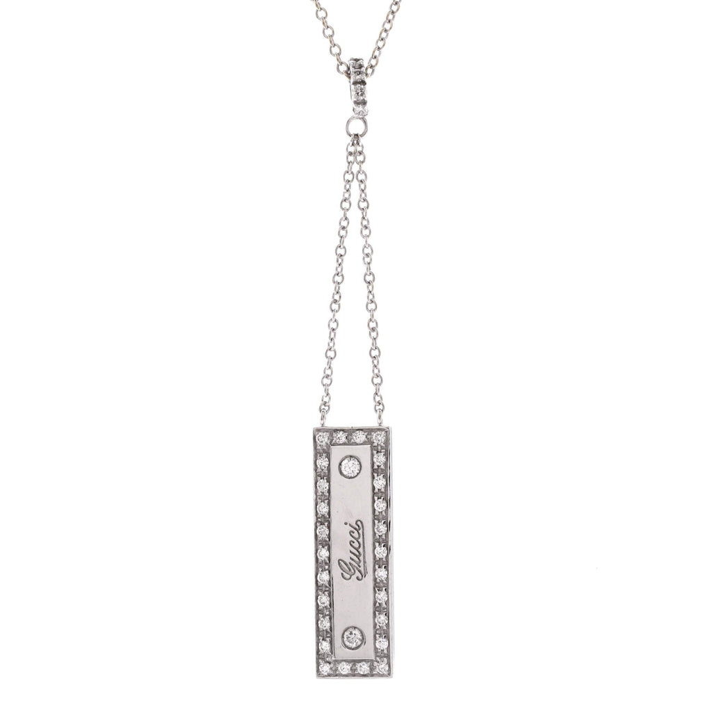 Vertical Bar Logo Lavalier Necklace 18K White Gold with Diamonds