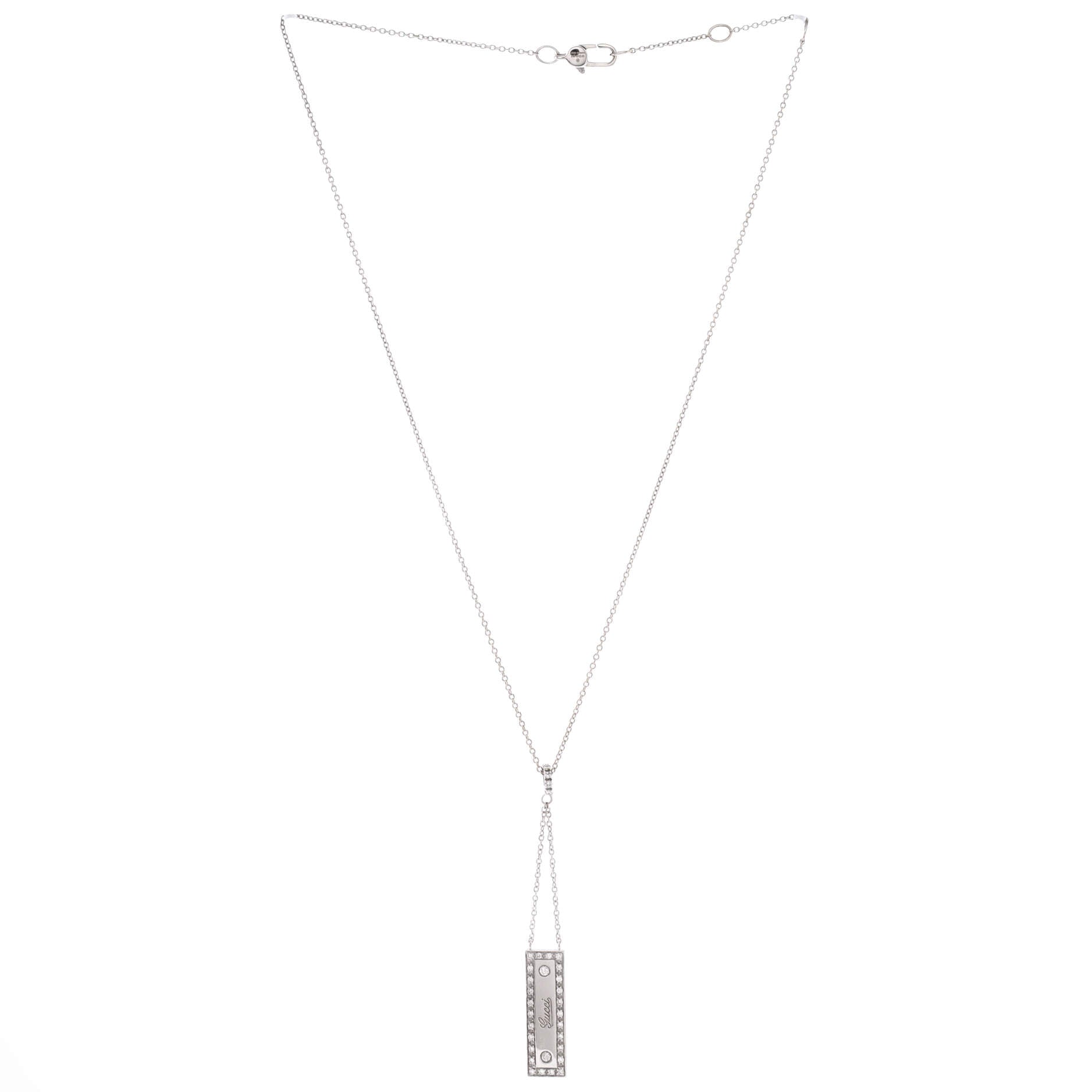 Vertical Bar Logo Lavalier Necklace 18K White Gold with Diamonds