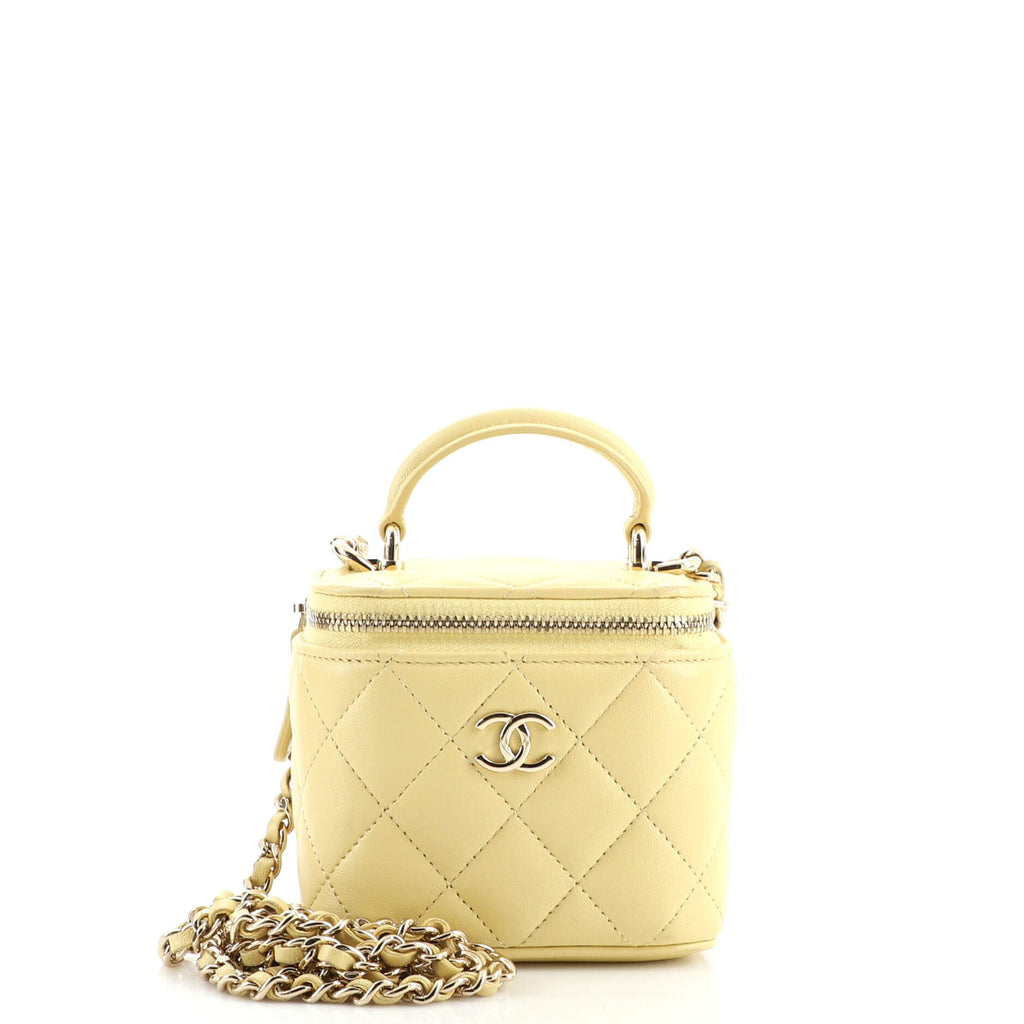 Classic Top Handle Vanity Case with Chain Quilted Lambskin Mini