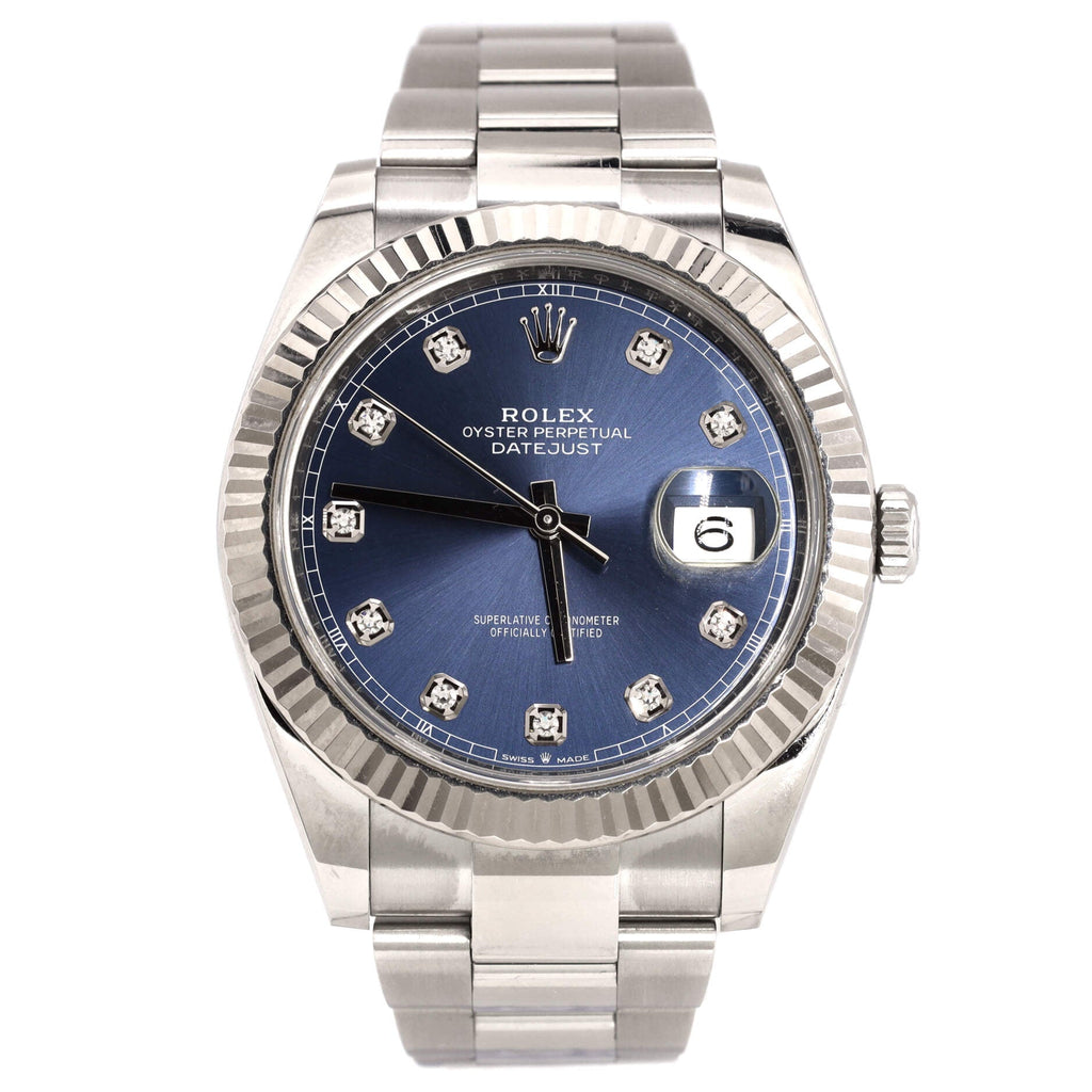 Oyster Perpetual Datejust Automatic Watch Stainless Steel and White Gold with Diamond Markers 41